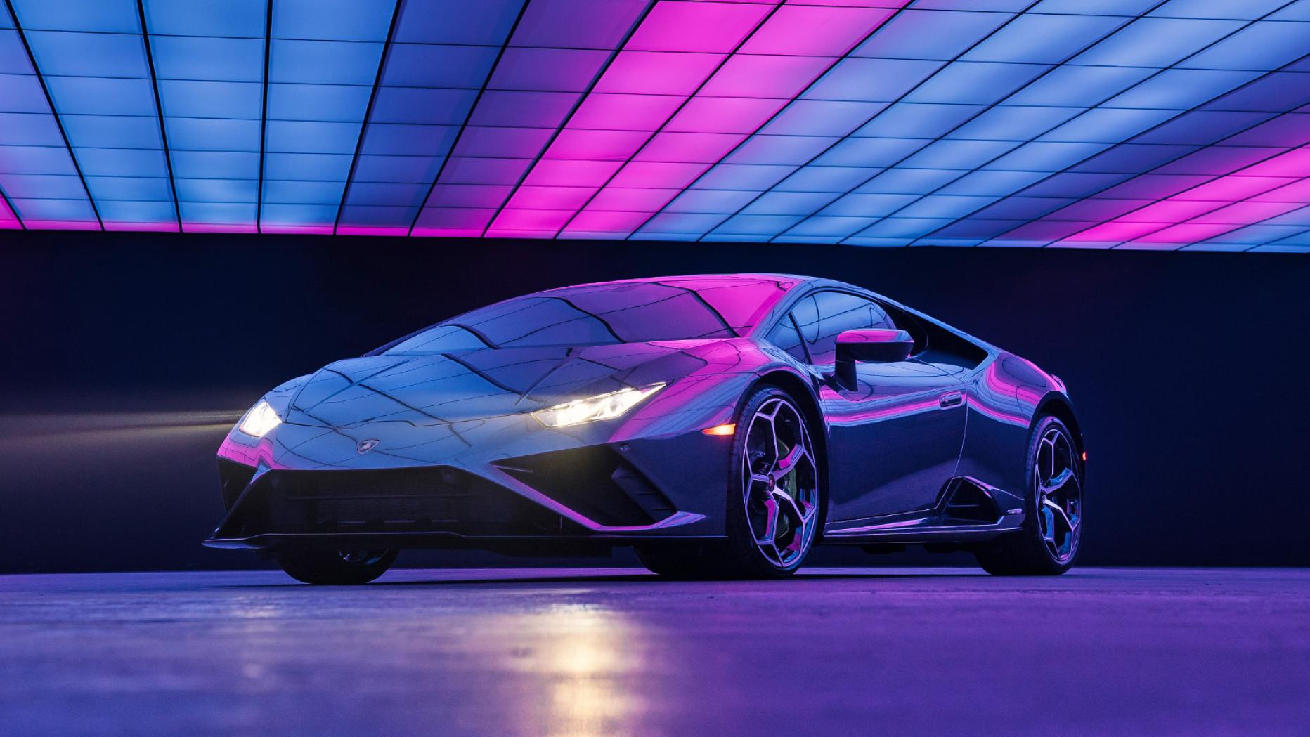 Lamborghini Huracán EVO, Lamborghini, Neonlicht, Lila, Pink, Studio, HD, PC-Hintergrundbild