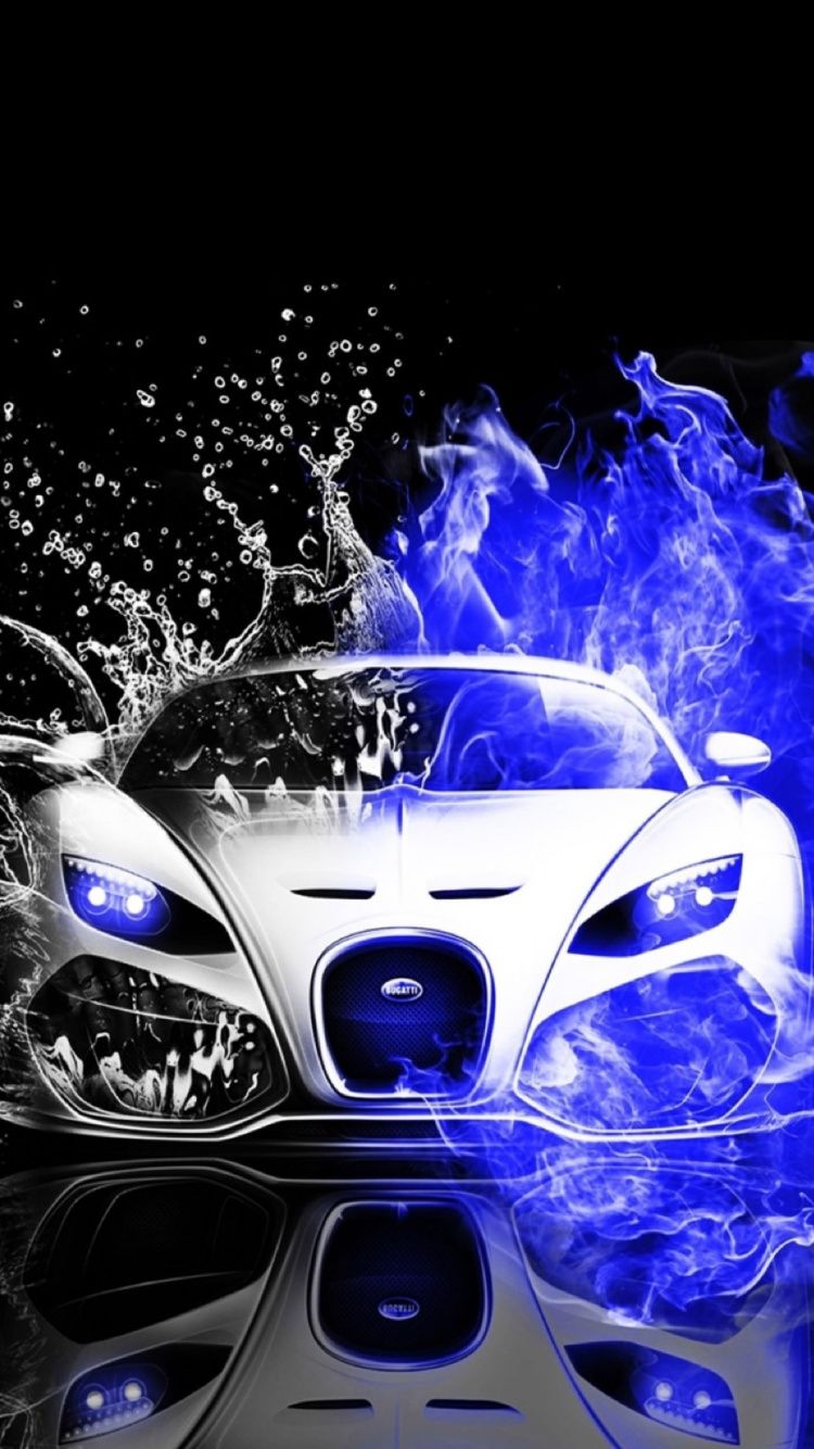Bugatti Veyron, Bugatti, Wasserspritzer, Blau, Schwarzer Hintergrund, Sperrbildschirm fürs iPhone