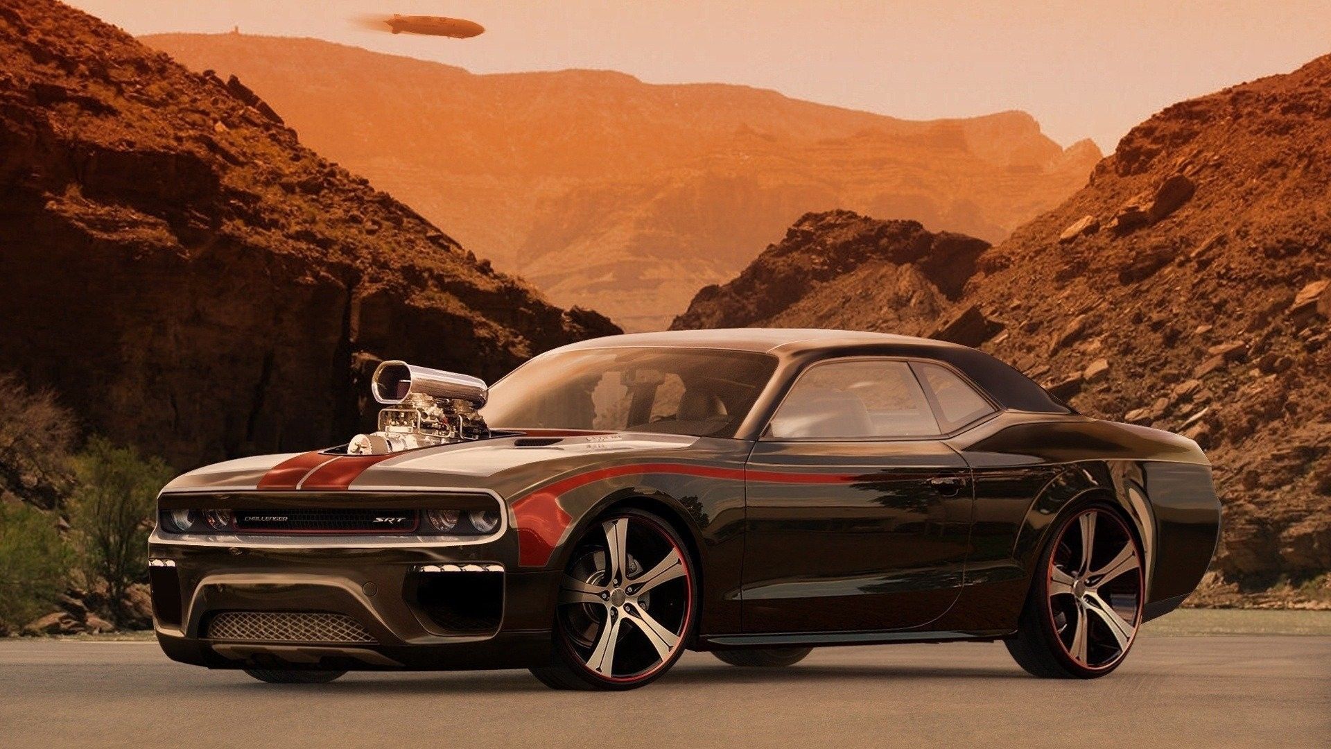 Dodge Challenger, Muscle Car, Kompressor, Wüste, Canyon, Felsen, Full-HD-Hintergrundbild für PC