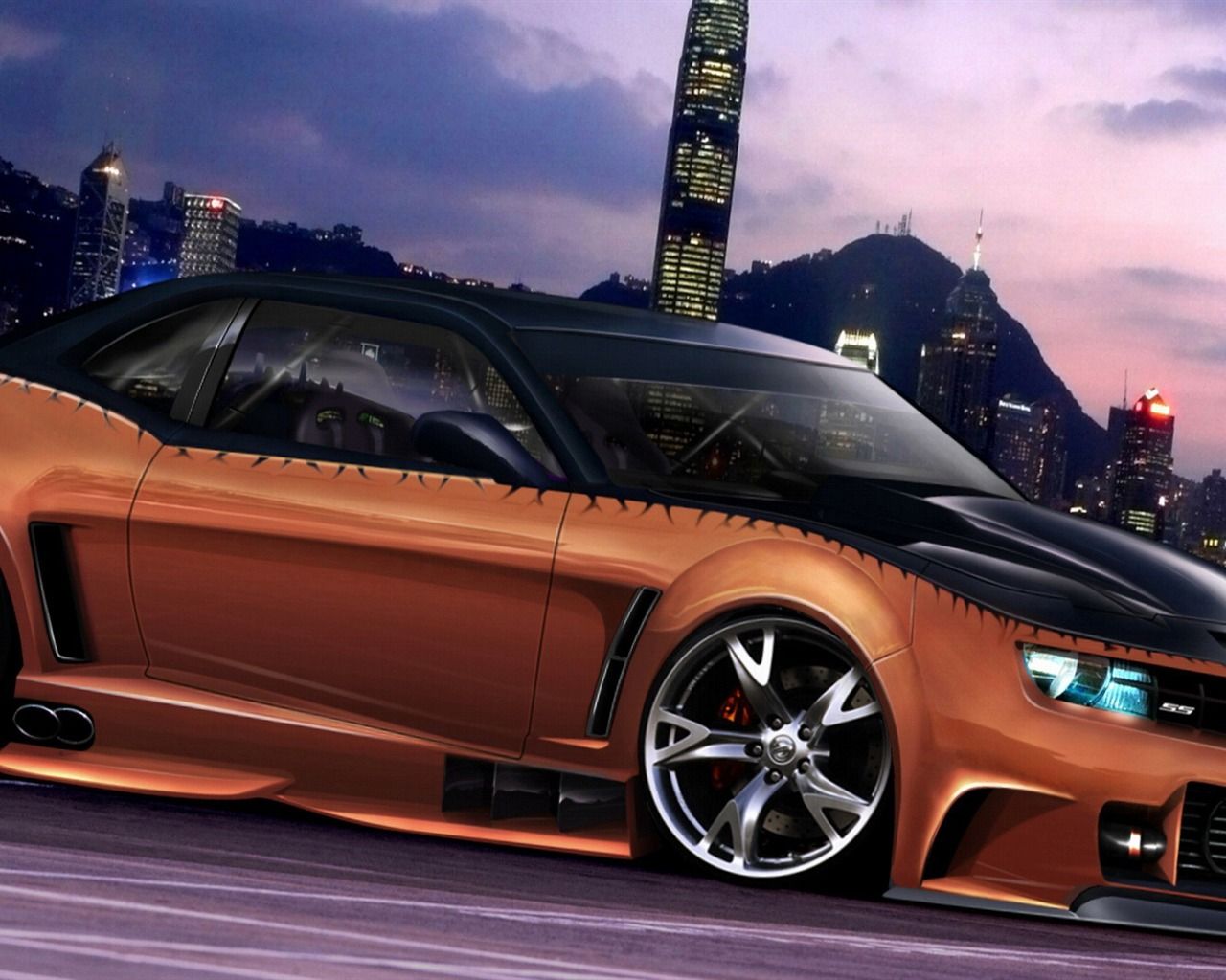 Chevrolet Camaro, Chevrolet, Orange, Tuning, Stadt bei Nacht, HD, Laptop-Hintergrundbild