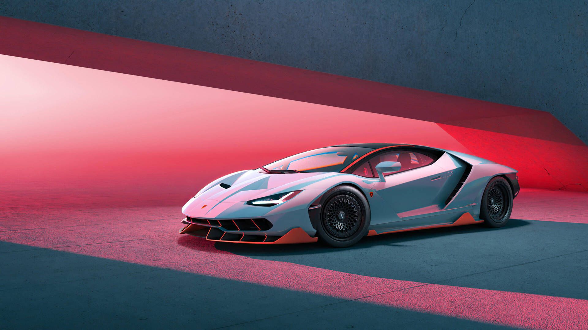 Lamborghini, Supersportwagen, Silber, Rot, Studio, Seitenansicht, Full HD, Windows-Hintergrundbild