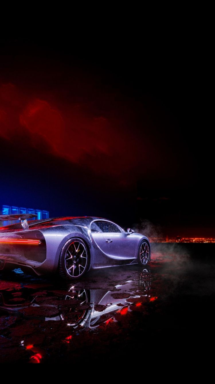 Supersportwagen, Rotes Licht, Spiegelung, Dunkel, Lila, HD, Sperrbildschirm fürs iPhone