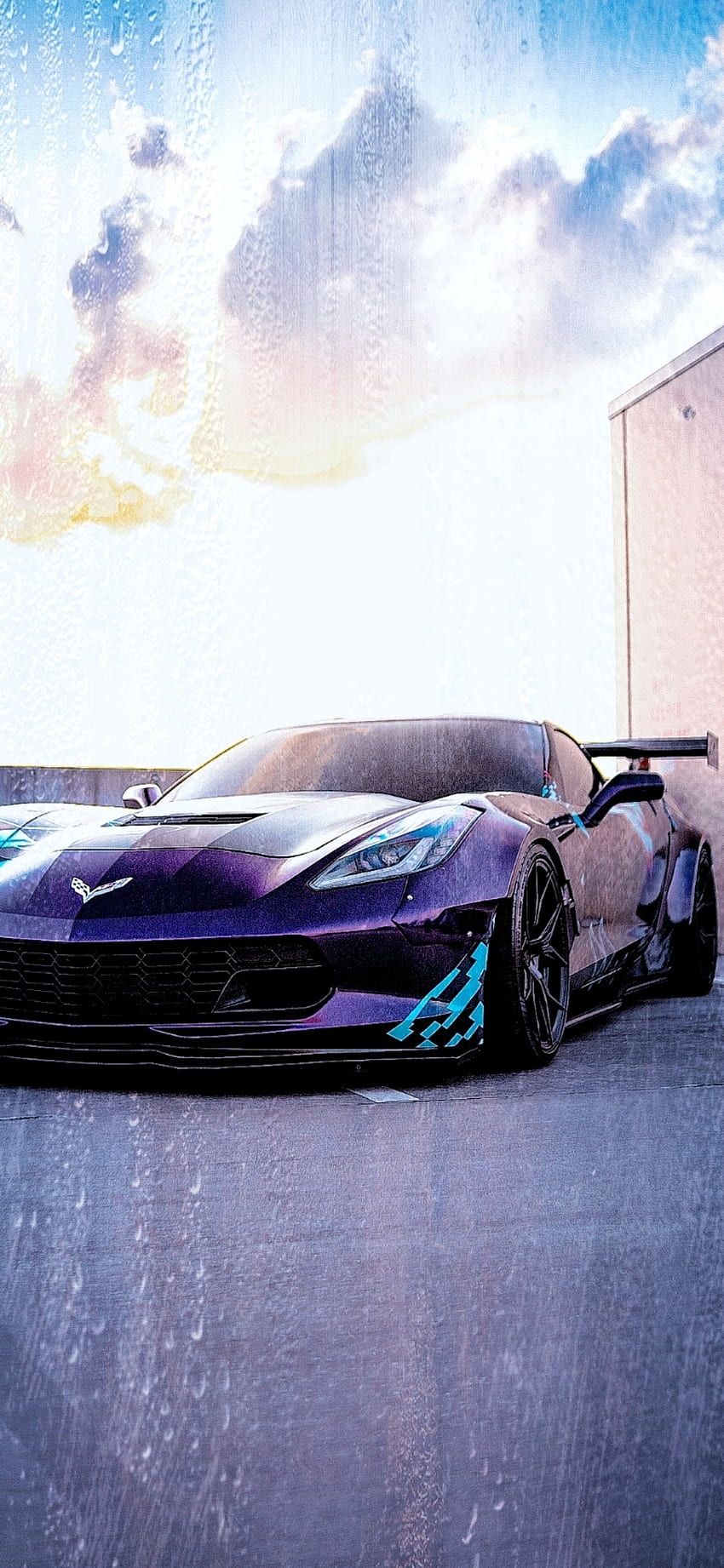 Chevrolet Corvette, Chevrolet, Sportwagen, Wolken, Lila, HD, iPhone-Hintergrundbild