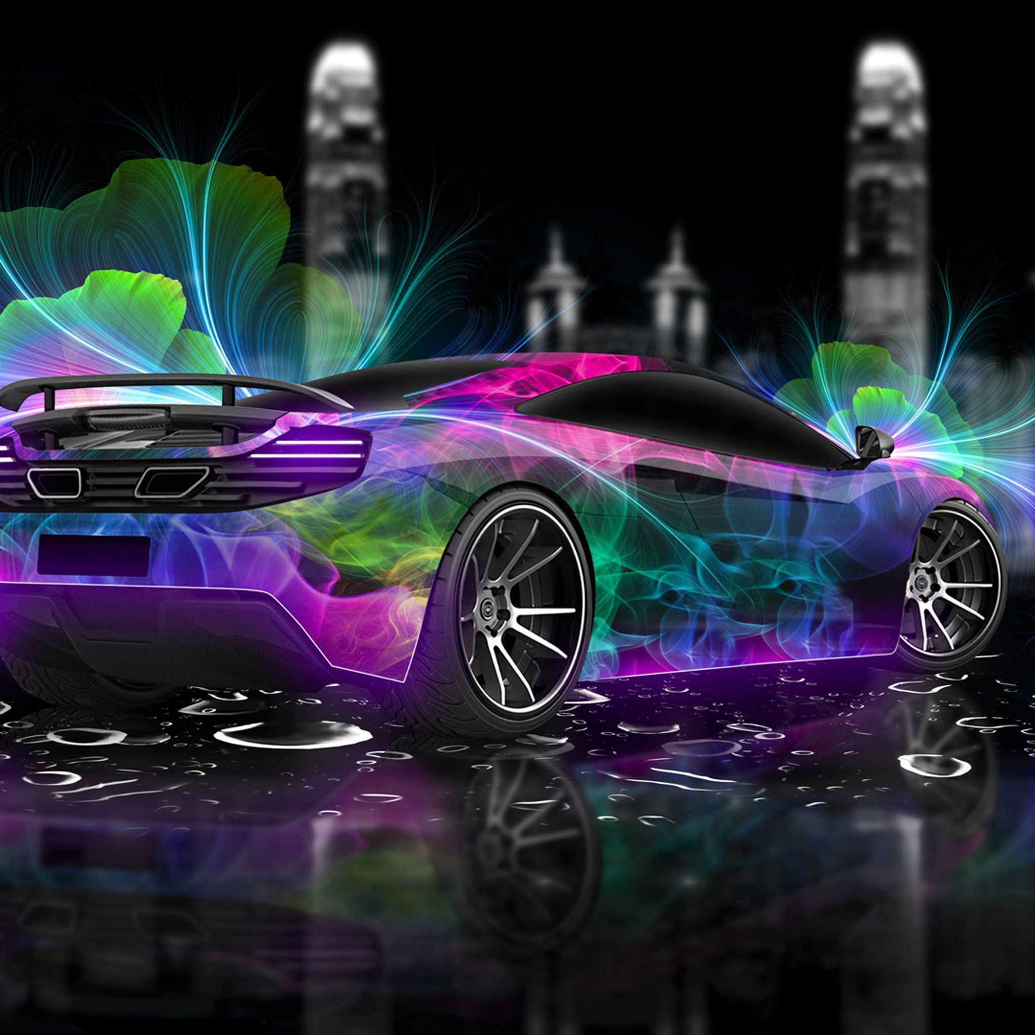 McLaren MP4-12C, McLaren, Abstrakte Farben, Neon, Bunt, Spiegelung, Hintergrundbild fürs Tablet