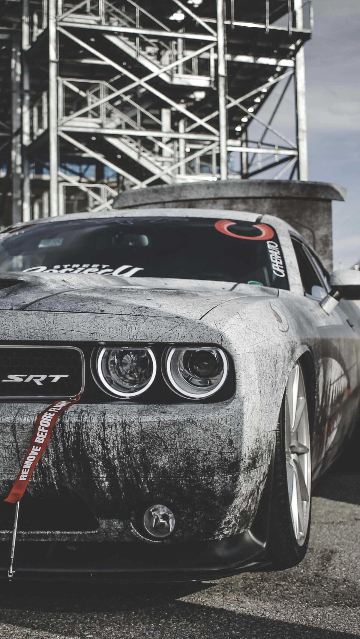Dodge Challenger SRT, Dodge Challenger, Muscle Car, Grau, Stahlgerüst, Full HD, Handy-Hintergrundbild