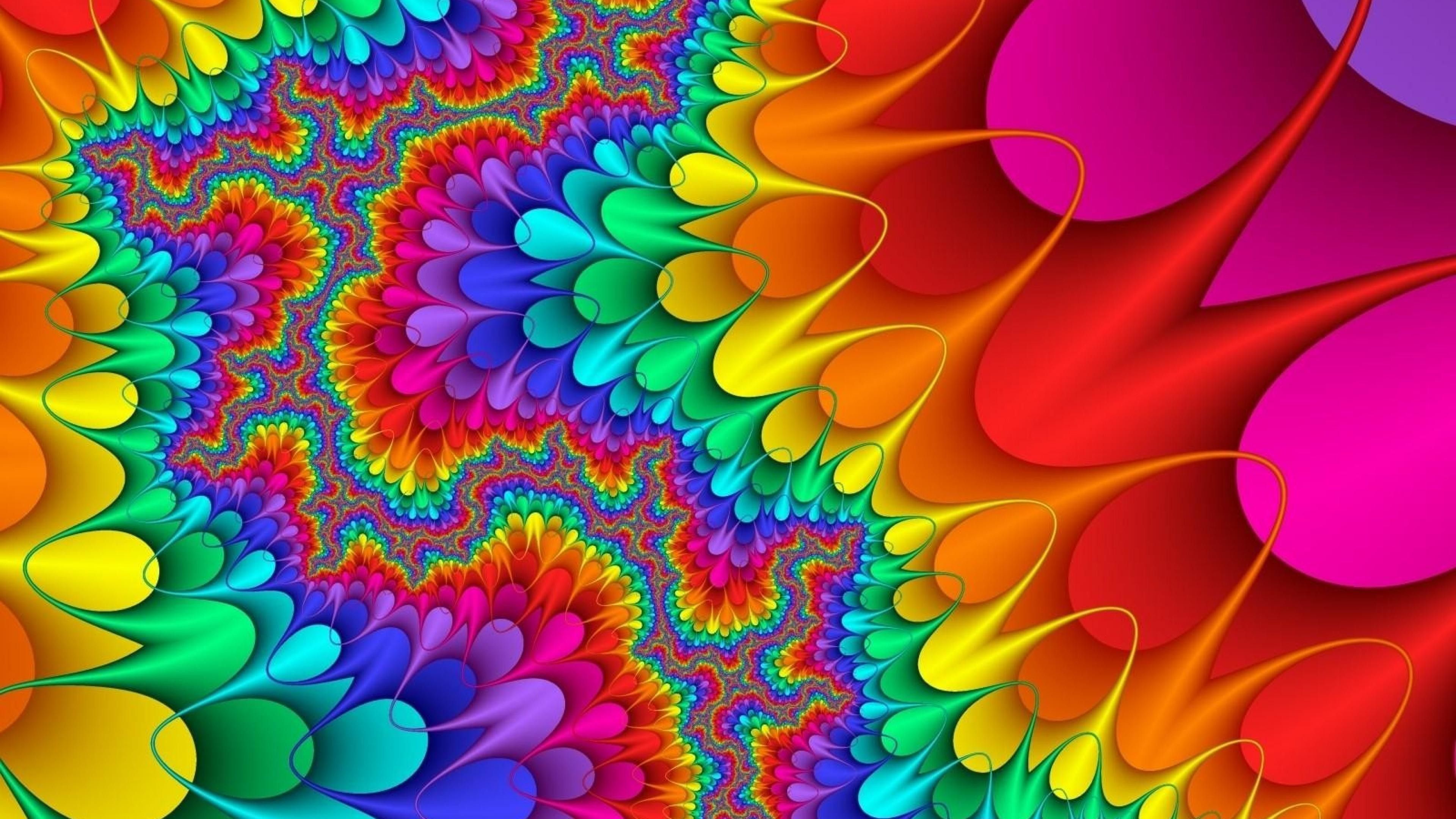Fraktal, Psychedelisch, Muster, Regenbogenfarben, Leuchtend, 4K-Hintergrundbild für PC