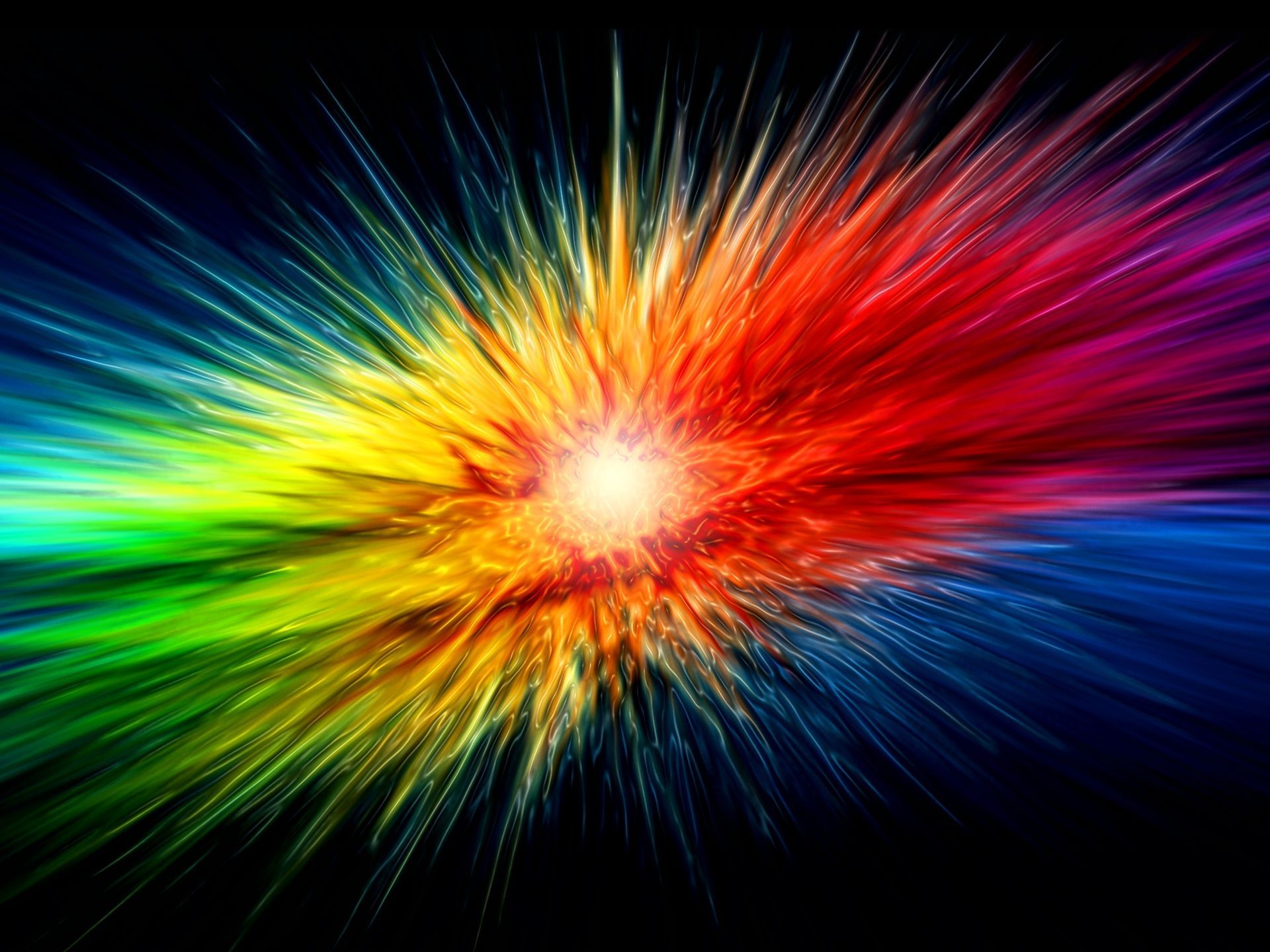 Farbexplosion, Lichtstrahlen, Regenbogenfarben, Schwarzer Hintergrund, Abstrakt, Full HD Wallpaper