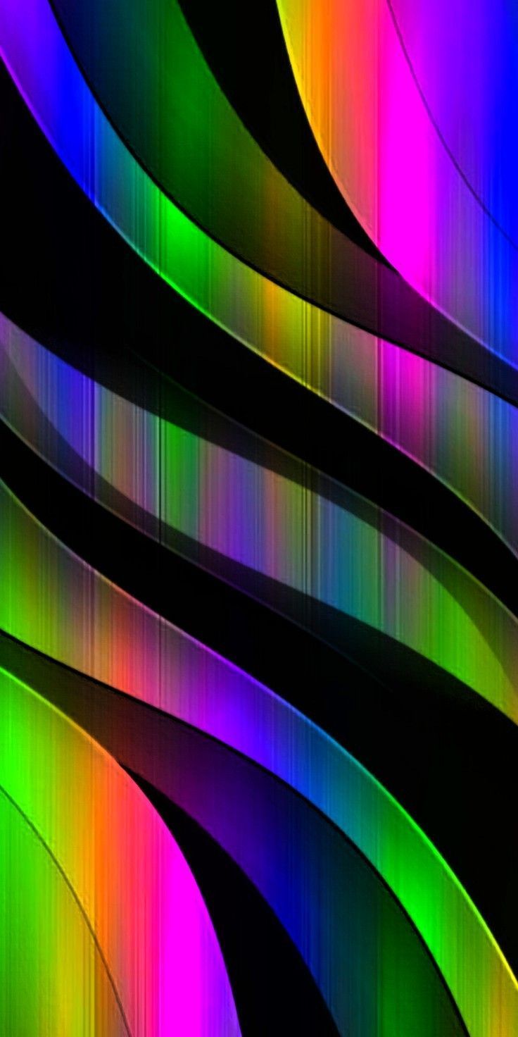 Wellenlinien, Regenbogenstreifen, Schwarz, Kurven, Abstrakt, HD, Handy-Hintergrund