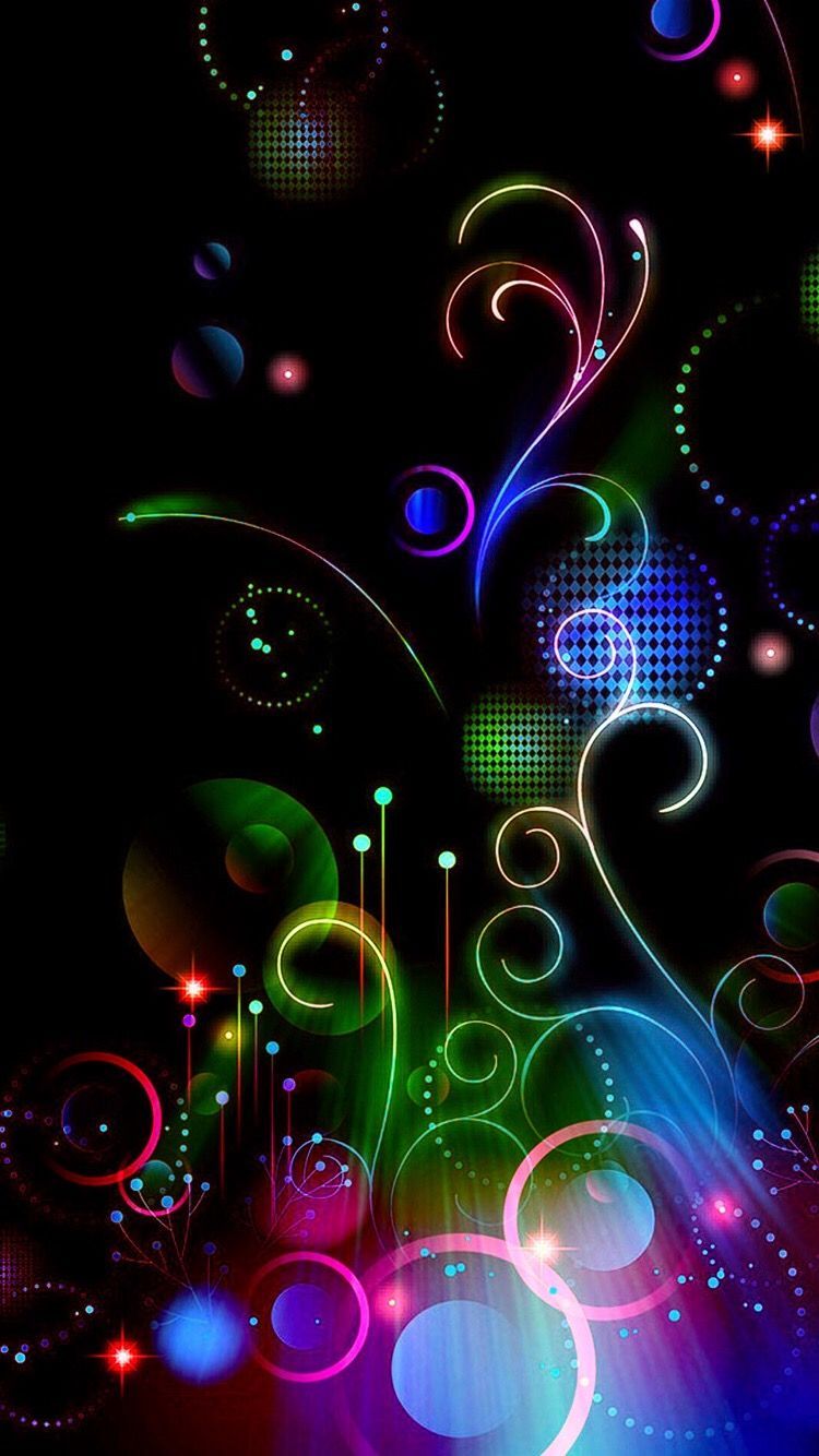 Ornamente, Schnörkel, Neonfarben, Kreise, Schwarzer Hintergrund, Sperrbildschirm fürs iPhone