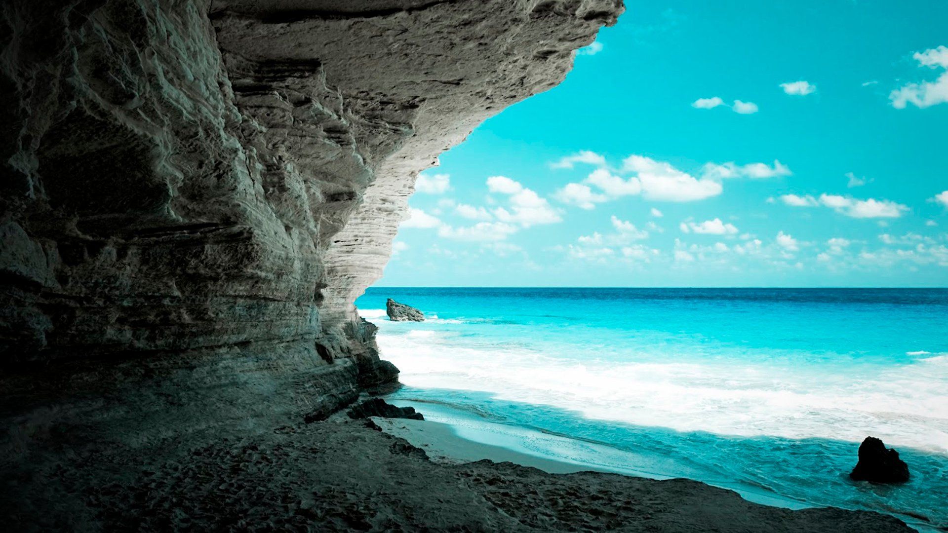 Felshöhle, Strand, Meer, Türkis, Küste, Full HD 1080p, Desktop-Hintergrundbild