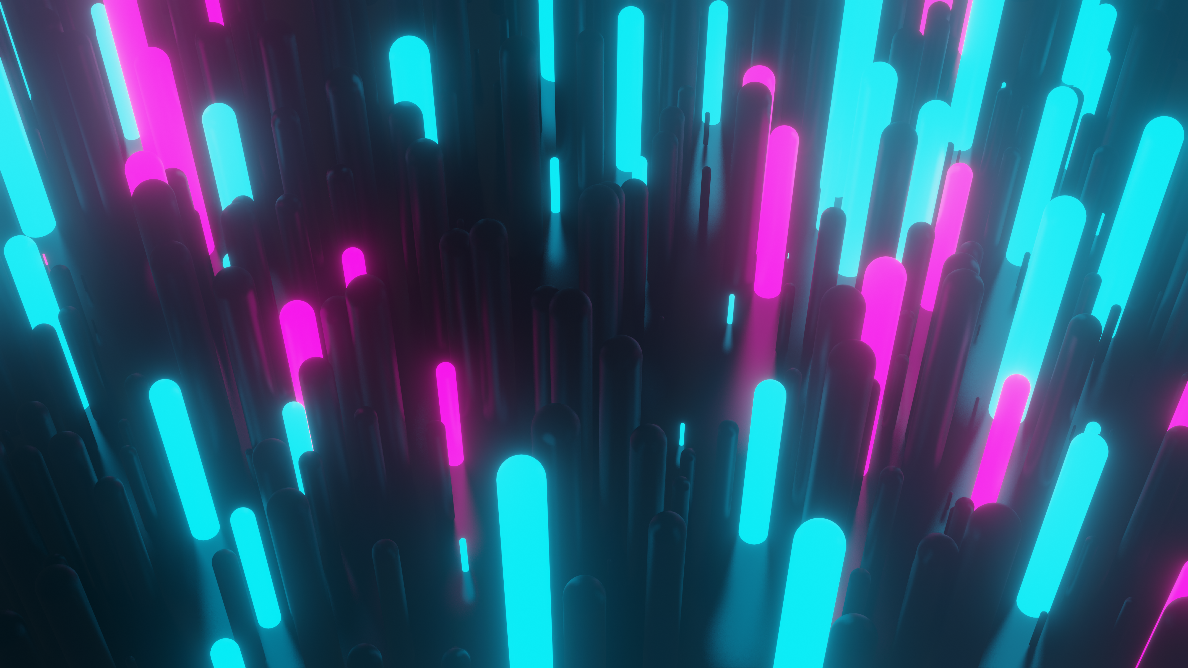 Neonstäbe, Lichtstreifen, Türkis-Pink, Perspektive, Abstrakt, 4K, Desktop-Hintergrund