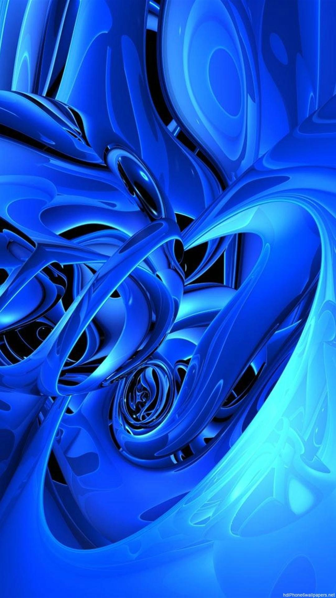 Flüssige Formen, Blau, Chrom, 3D-Rendering, Abstrakt, Full HD, Sperrbildschirm fürs iPhone