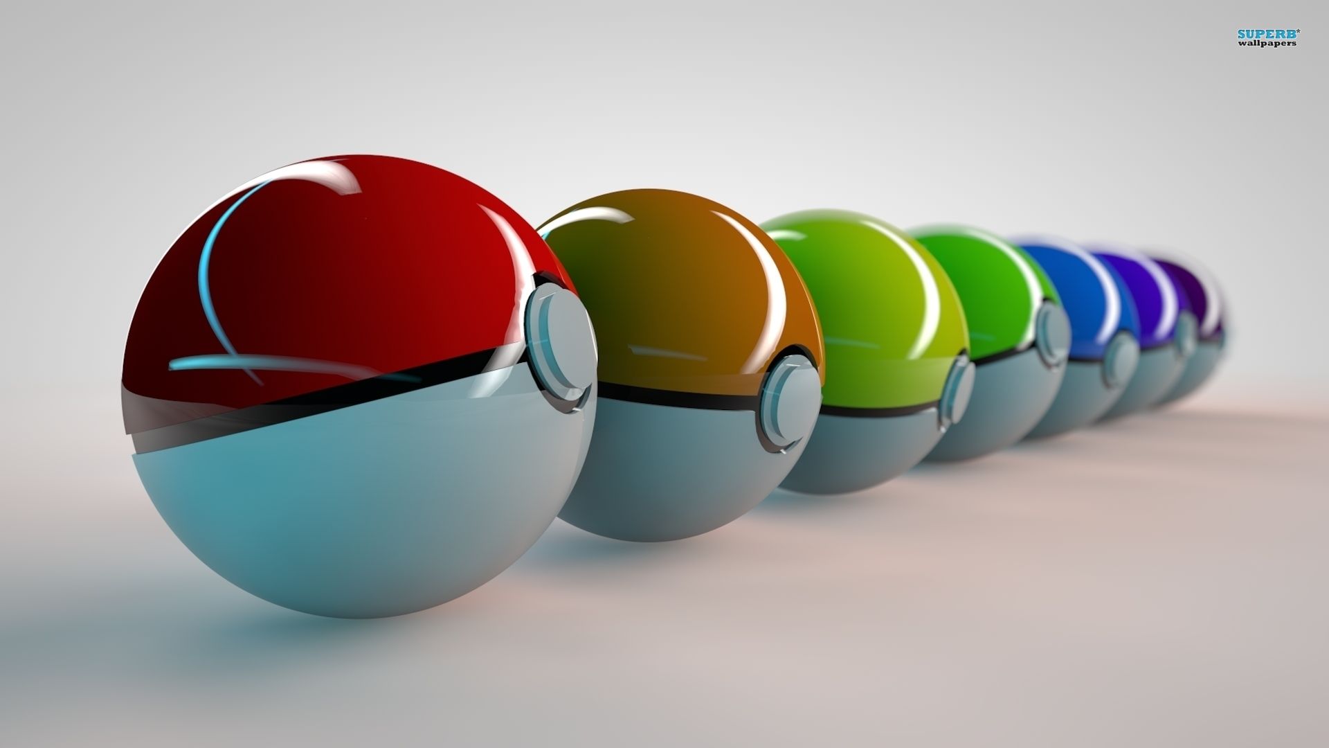 Pokéball, Pokémon, Bunte Bälle, Reihe, 3D-Rendering, 1920x1080, Full-HD-Hintergrundbild für PC