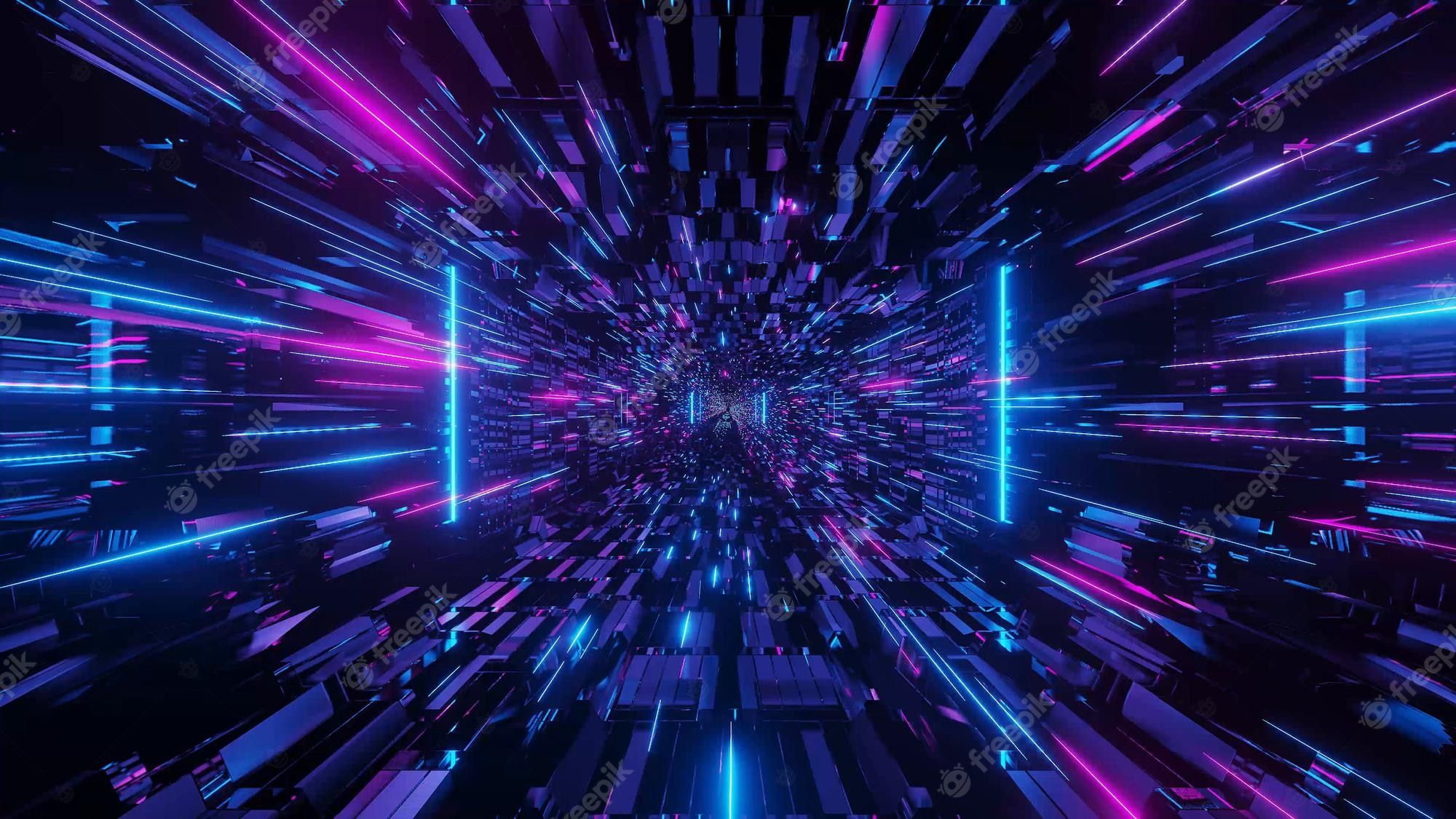 Lichttunnel, Neonlinien, Lila-Blau, Geschwindigkeit, Perspektive, Full HD, Laptop-Hintergrundbild