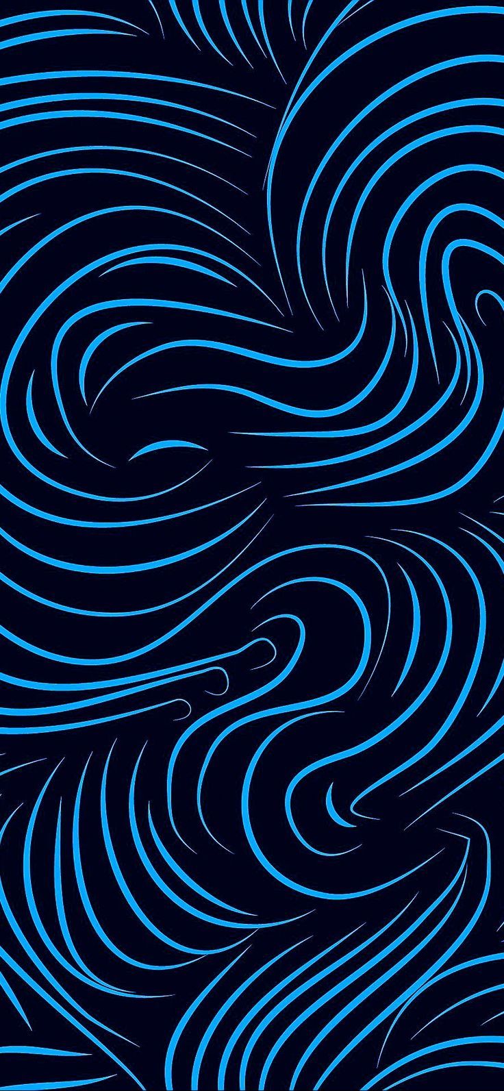 Wirbellinien, Neonblau, Muster, Schwarzer Hintergrund, Hochformat, Sperrbildschirm fürs iPhone