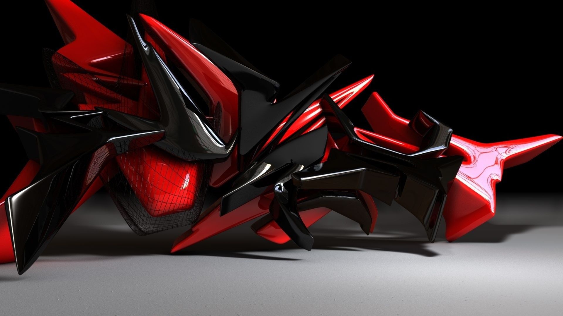 Graffiti-Schriftzug, Rot-Schwarz, 3D-Buchstaben, Spitzen, Grauer Hintergrund, 1080p Wallpaper