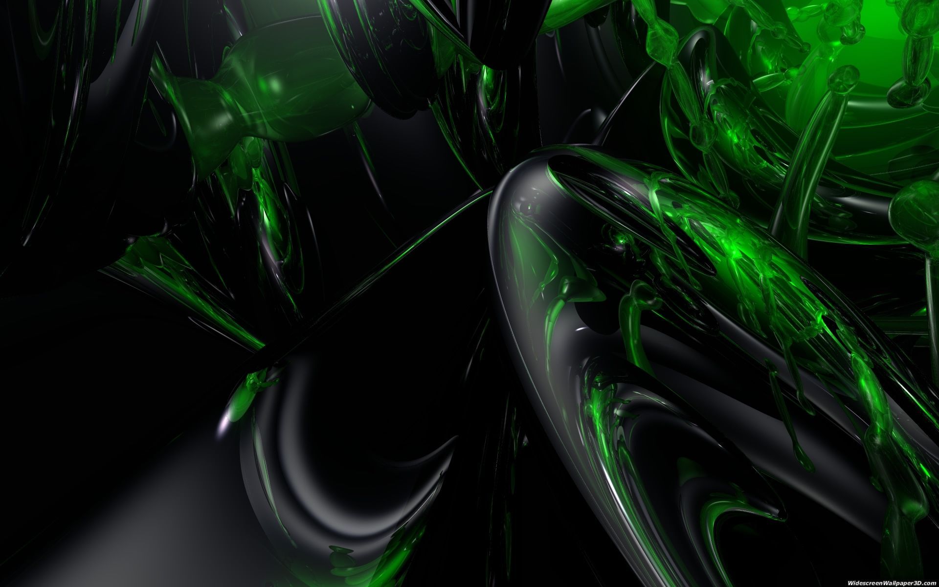 Grüne Formen, Glas, Abstrakt, Dunkel, 3D-Rendering, 16:10, Full-HD-Hintergrundbild für den Desktop