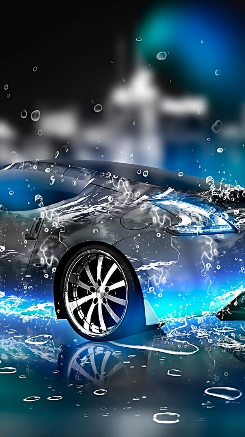 Auto, Wasserspritzer, Eis, Blautöne, Hochformat, HD, Hintergrundbild fürs Handy