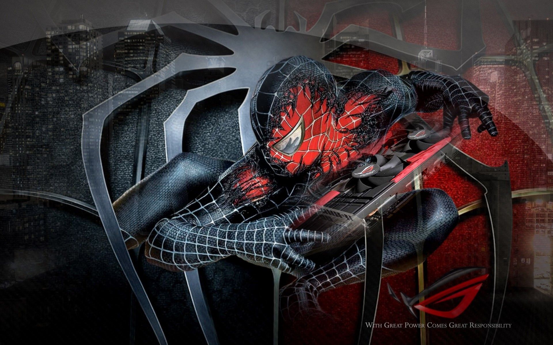 Spider-Man, Republic of Gamers, Spinnennetz, Rot-Schwarz, Comicfigur, Full HD, PC-Hintergrundbild