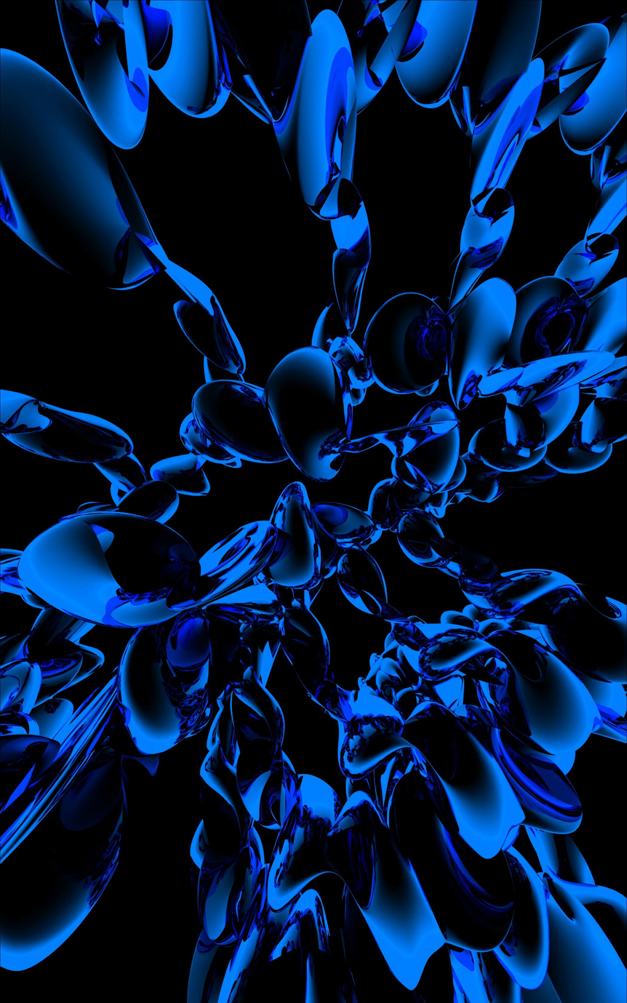 Blaue Blüten, Fraktal, Schwarzer Hintergrund, Abstrakt, Hochformat, Sperrbildschirm fürs iPhone