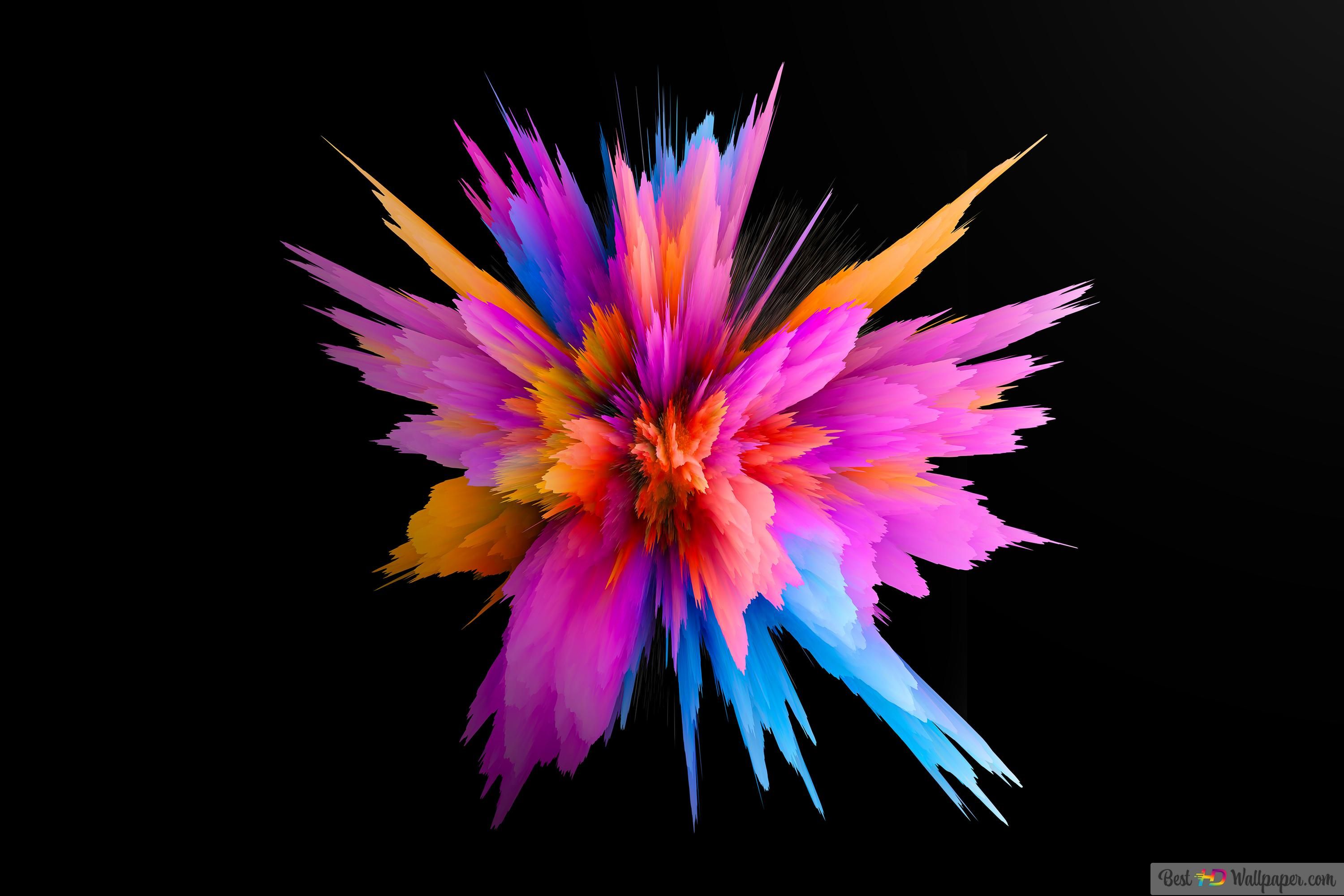 Farbexplosion, Splitter, Pink, Schwarzer Hintergrund, 3D-Kunst, 2K Wallpaper