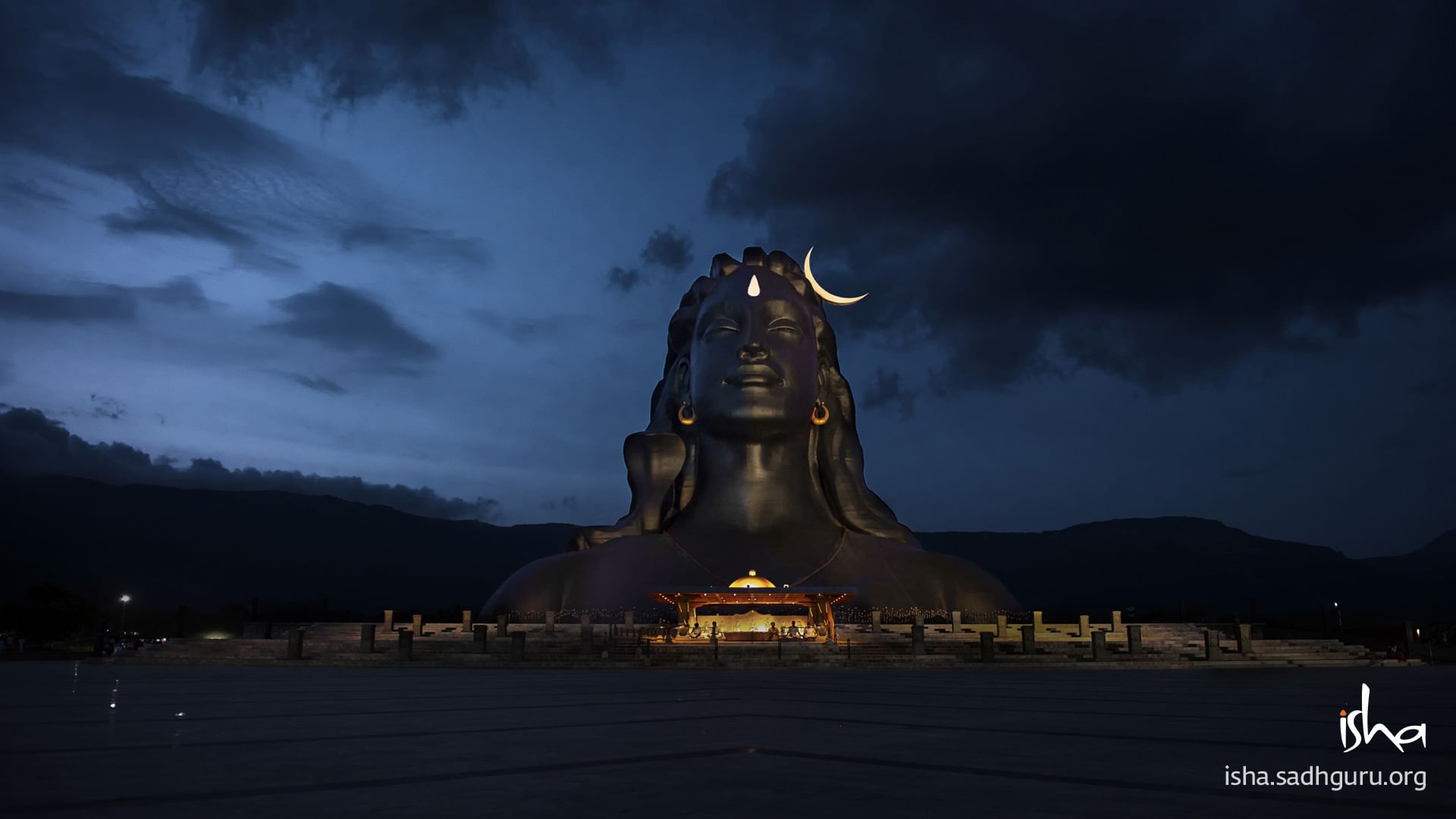 Adiyogi Shiva, Isha Foundation, Statue, Nacht, Mondsichel, Indien, Full HD, Breitbild-Hintergrundbild