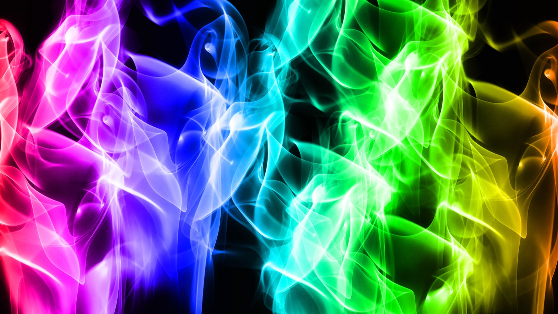 Bunter Rauch, Regenbogenfarben, Schwarzer Hintergrund, Rauchschwaden, Full HD Wallpaper