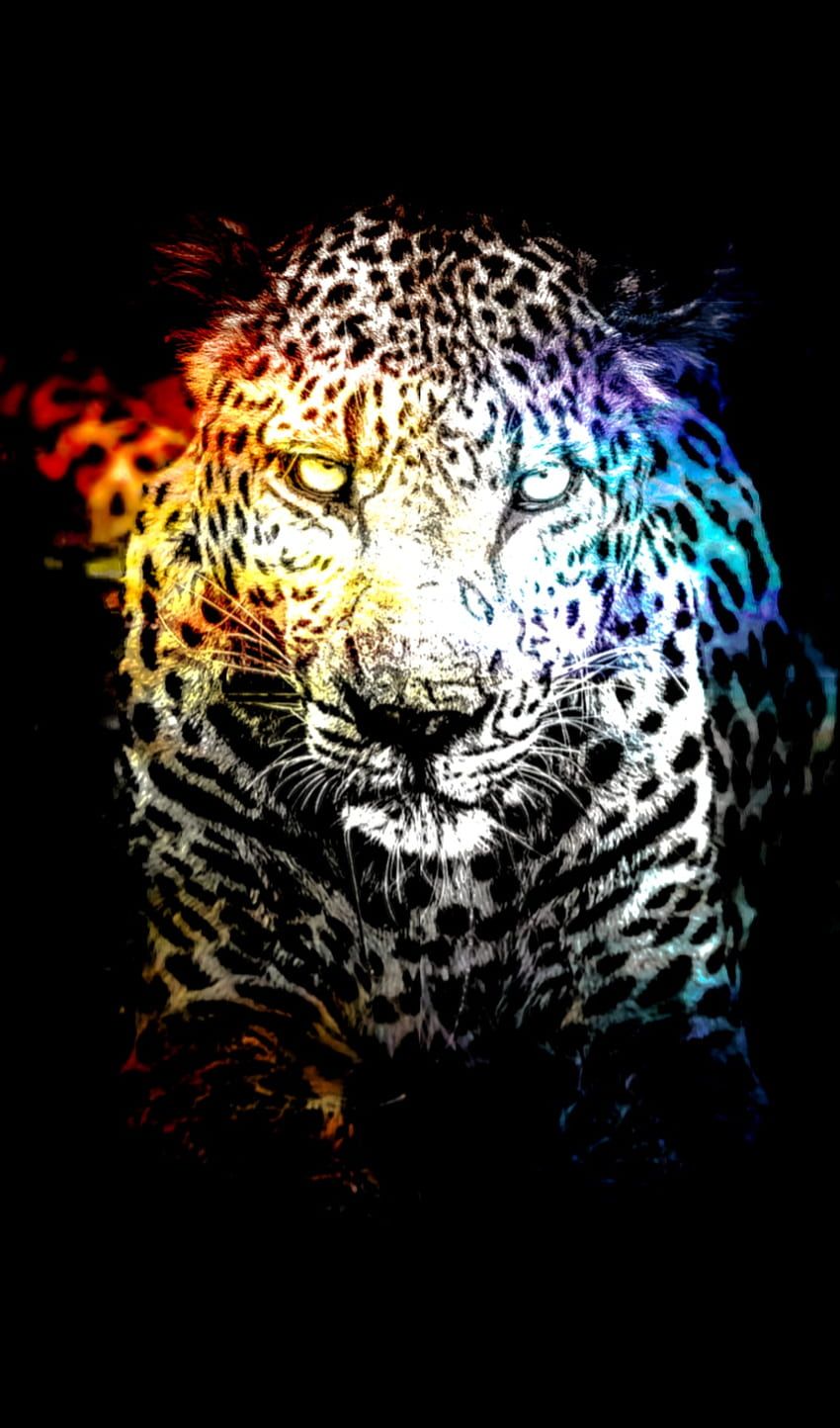 Leopard, Raubkatze, Farbspritzer, Schwarzer Hintergrund, Kopfporträt, Sperrbildschirm fürs iPhone