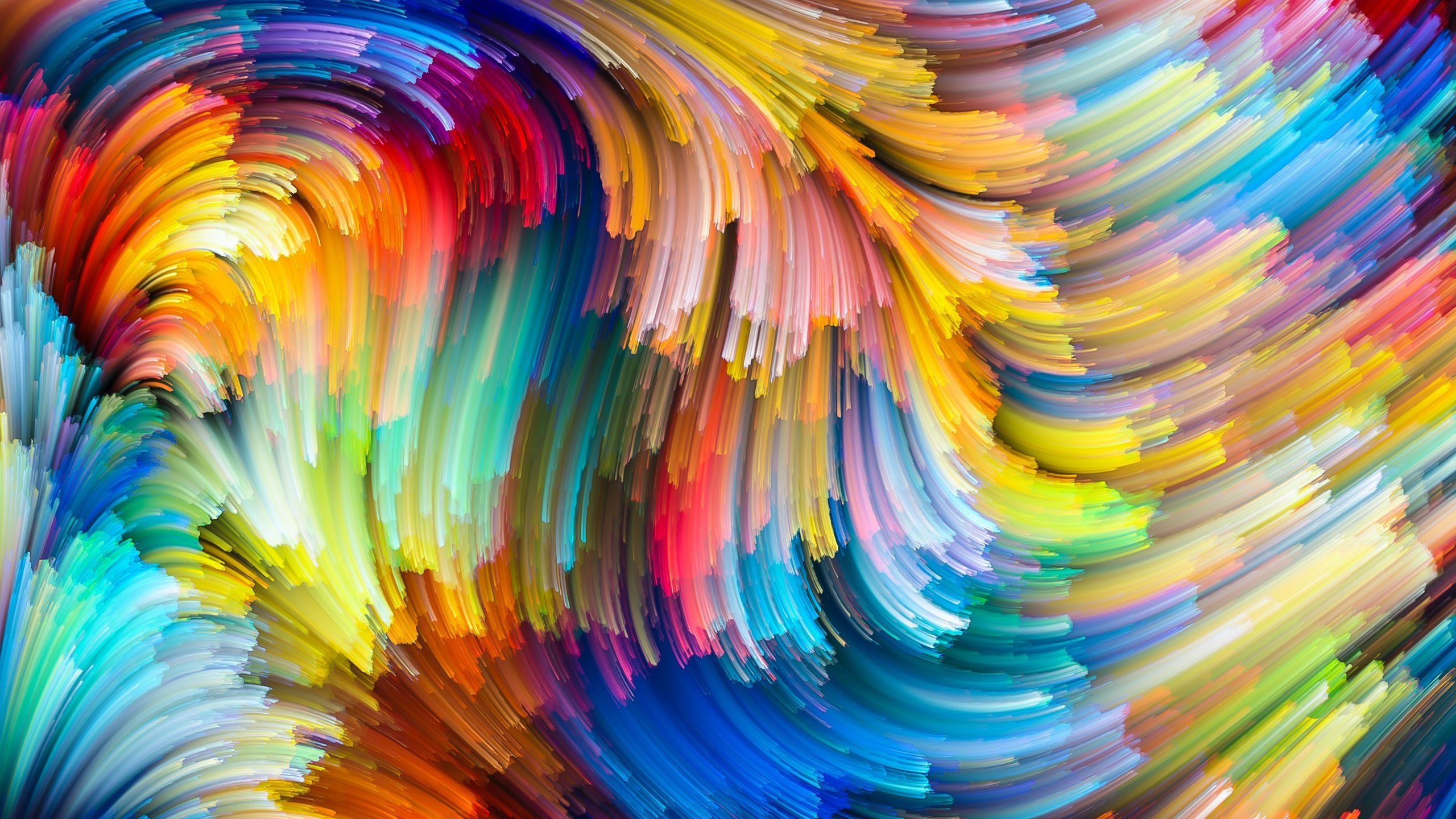 Pinselstriche, Farbwirbel, Digitale Kunst, Regenbogenfarben, Bewegung, 2560x1440, PC-Hintergrundbild