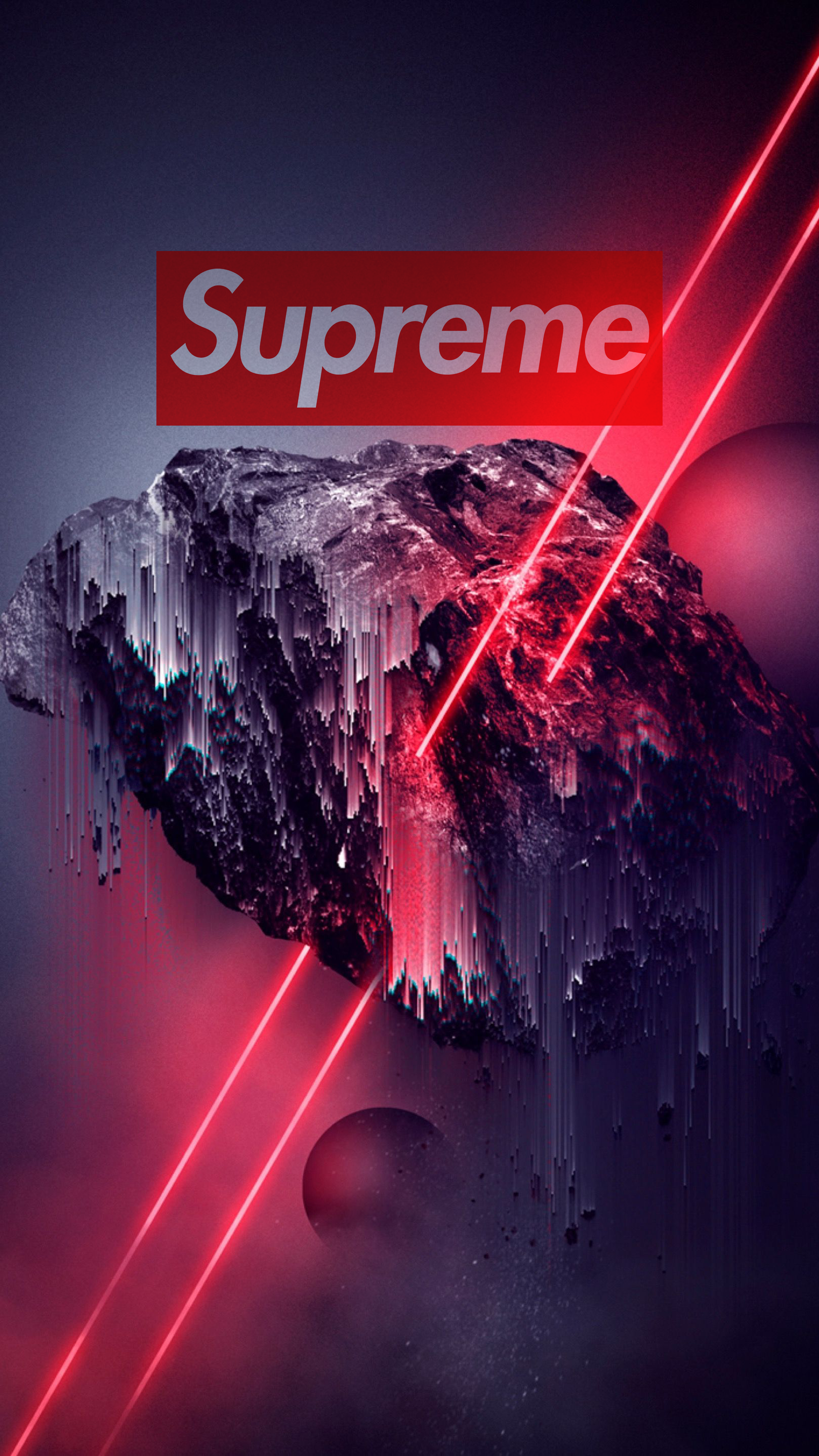 Supreme, Logo, Felsen, Laserstrahlen, Rot, Surreal, QHD+, Handy-Hintergrund im Hochformat