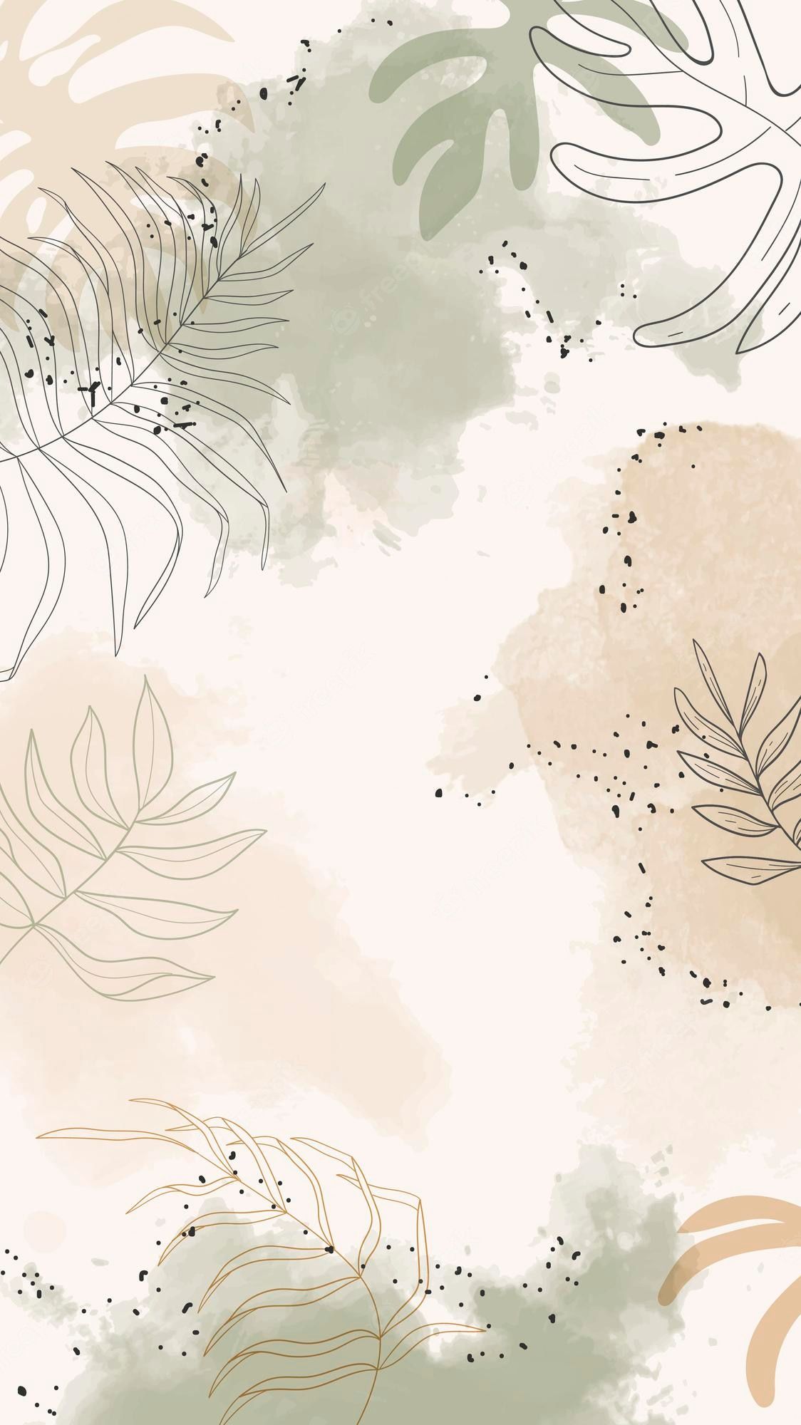 Blätter, Linienzeichnung, Aquarell, Salbeigrün, Boho, Full HD, Sperrbildschirm fürs iPhone