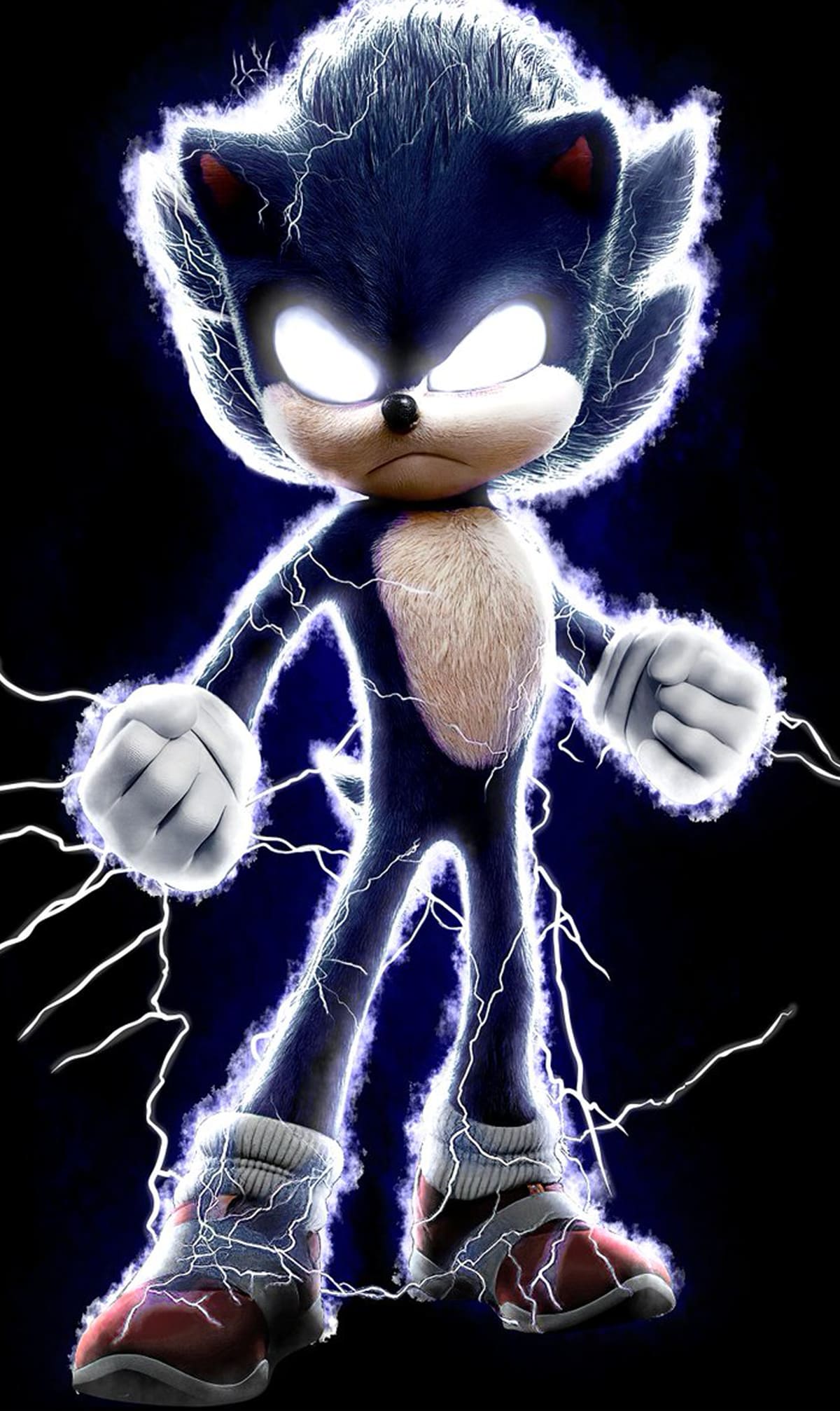 Sonic the Hedgehog, Sonic, Blitze, Leuchtende Augen, Schwarzer Hintergrund, Sperrbildschirm fürs iPhone