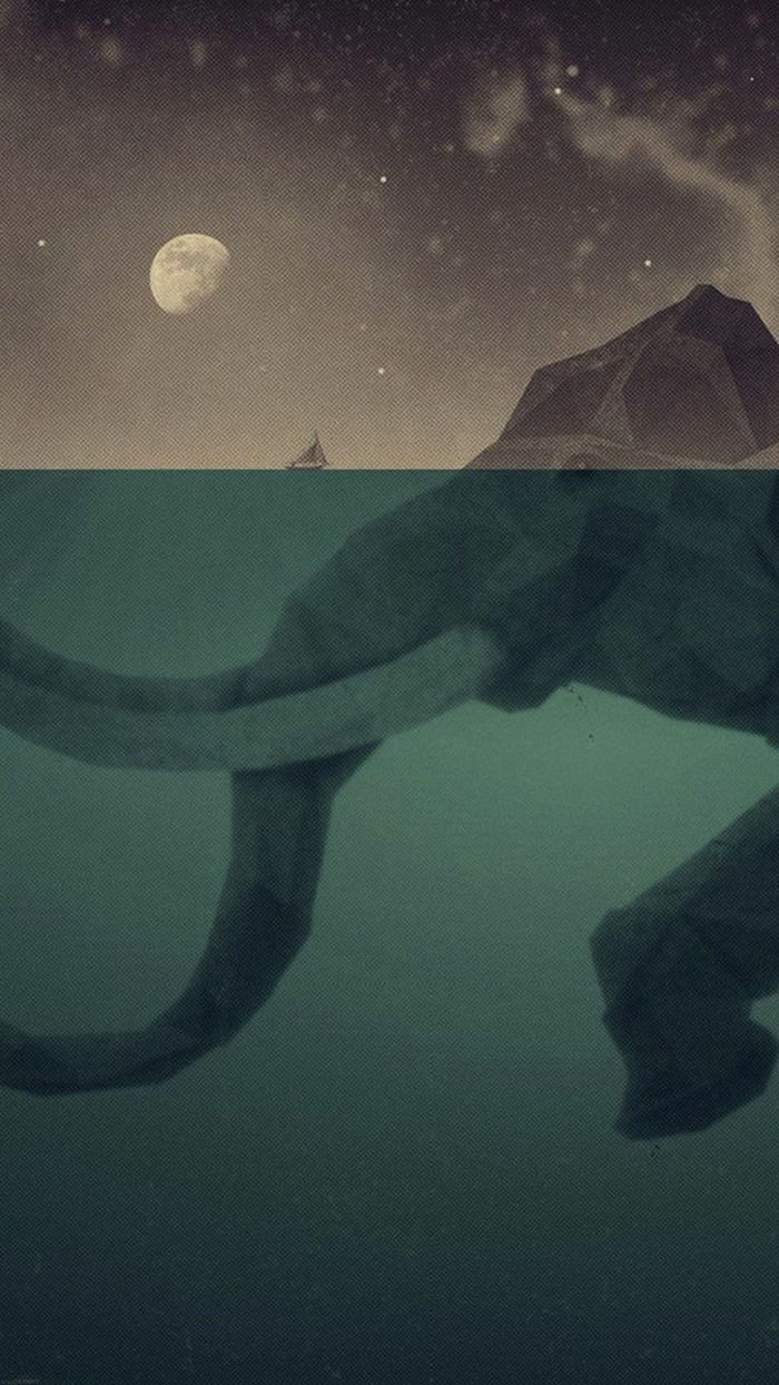 Elefant, Unter Wasser, Mond, Surreal, Grün, Hochformat, Hintergrundbild fürs Smartphone