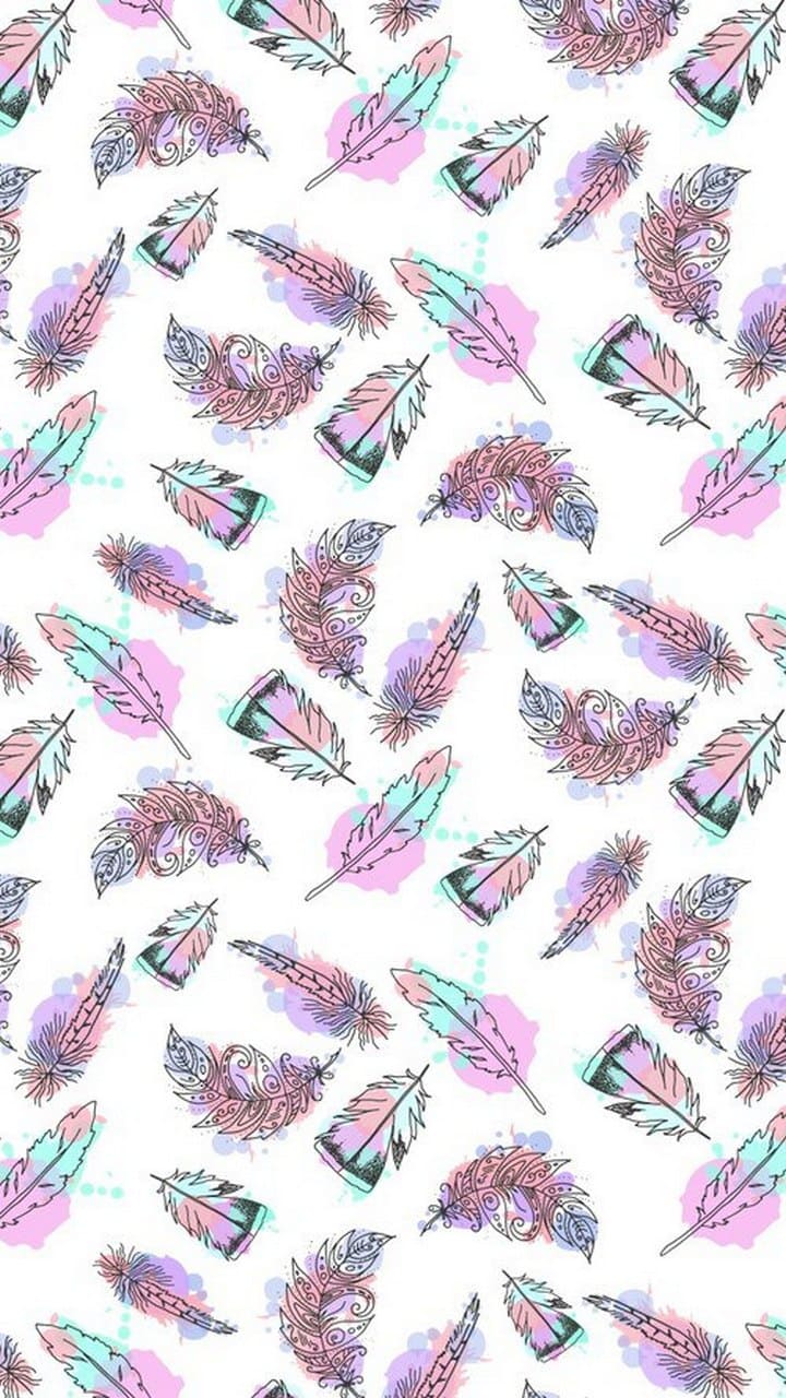 Federn, Muster, Weiß, Lila, Boho, HD, Sperrbildschirm fürs iPhone