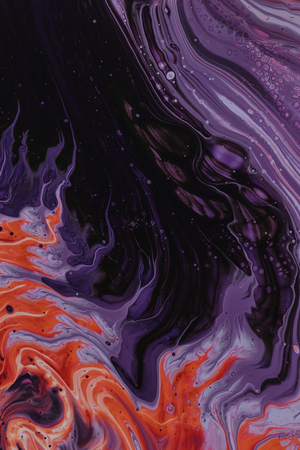 Flüssige Farben, Marmoreffekt, Lila, Orange, Fluid Art, HD, Hintergrundbild fürs Handy