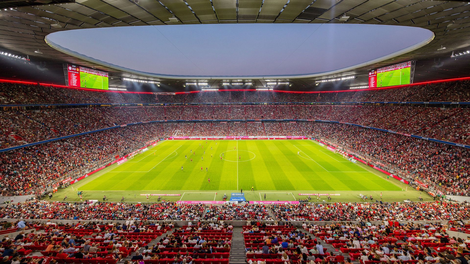 Allianz Arena, Fußballstadion, München, Zuschauer, Spielfeld, 1920x1080, Desktop-Hintergrund
