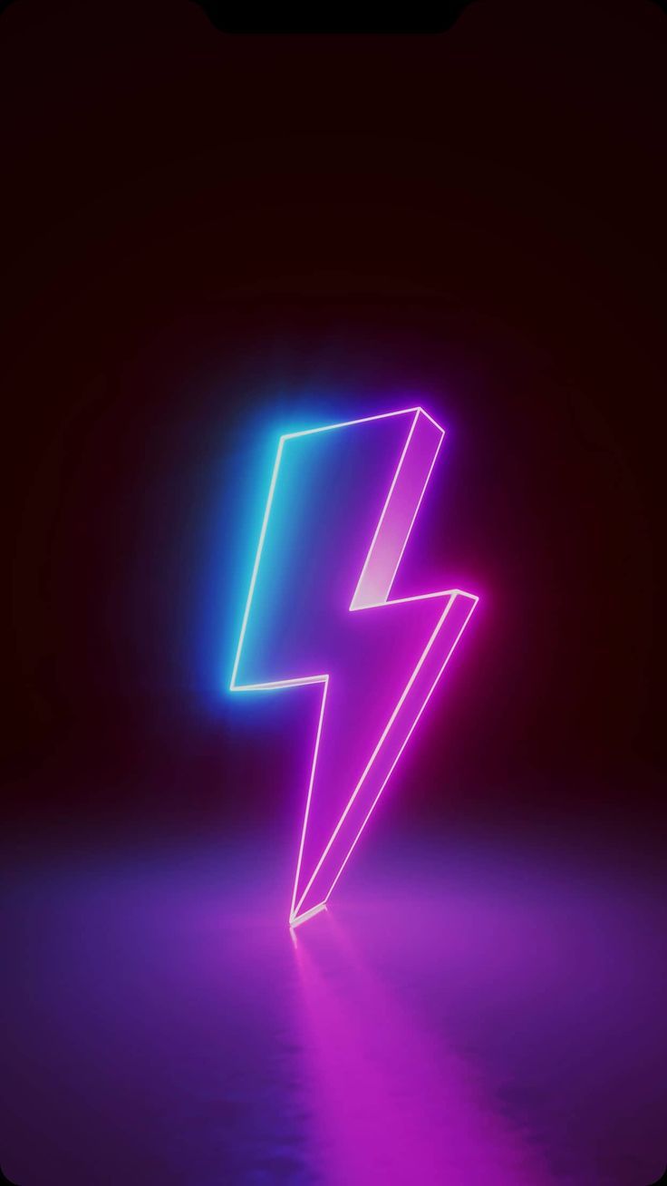 Neon-Blitz, Blitzsymbol, Lila, Pink, Dunkel, HD, Hintergrundbild fürs Handy