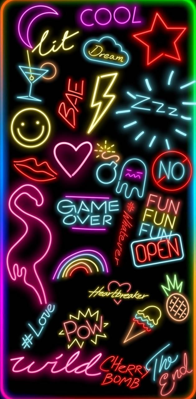 Neonschilder, Symbole, Cool, Game Over, Schwarzer Hintergrund, Sperrbildschirm fürs iPhone