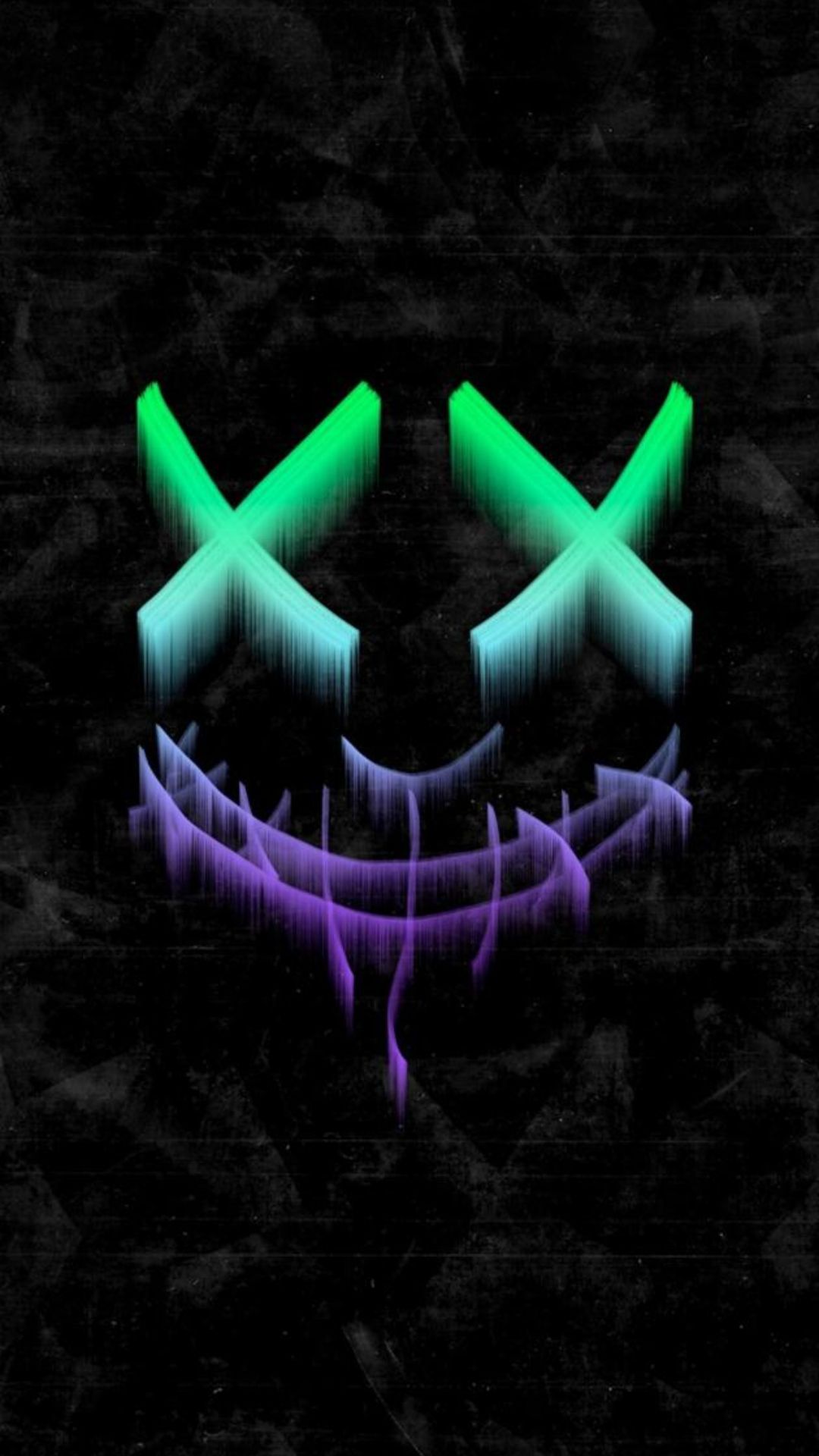 Smiley, X-Augen, Neongrün, Lila, Dunkel, Hintergrundbild für iPhone und Android