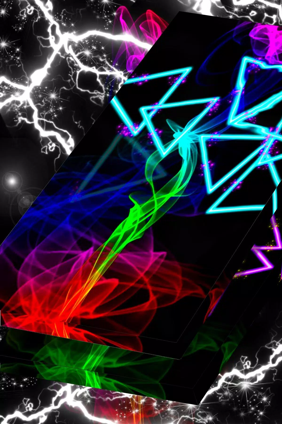 Neonformen, Blitze, Grün, Rot, Schwarzweiß, Full HD, Handy-Hintergrund im Hochformat