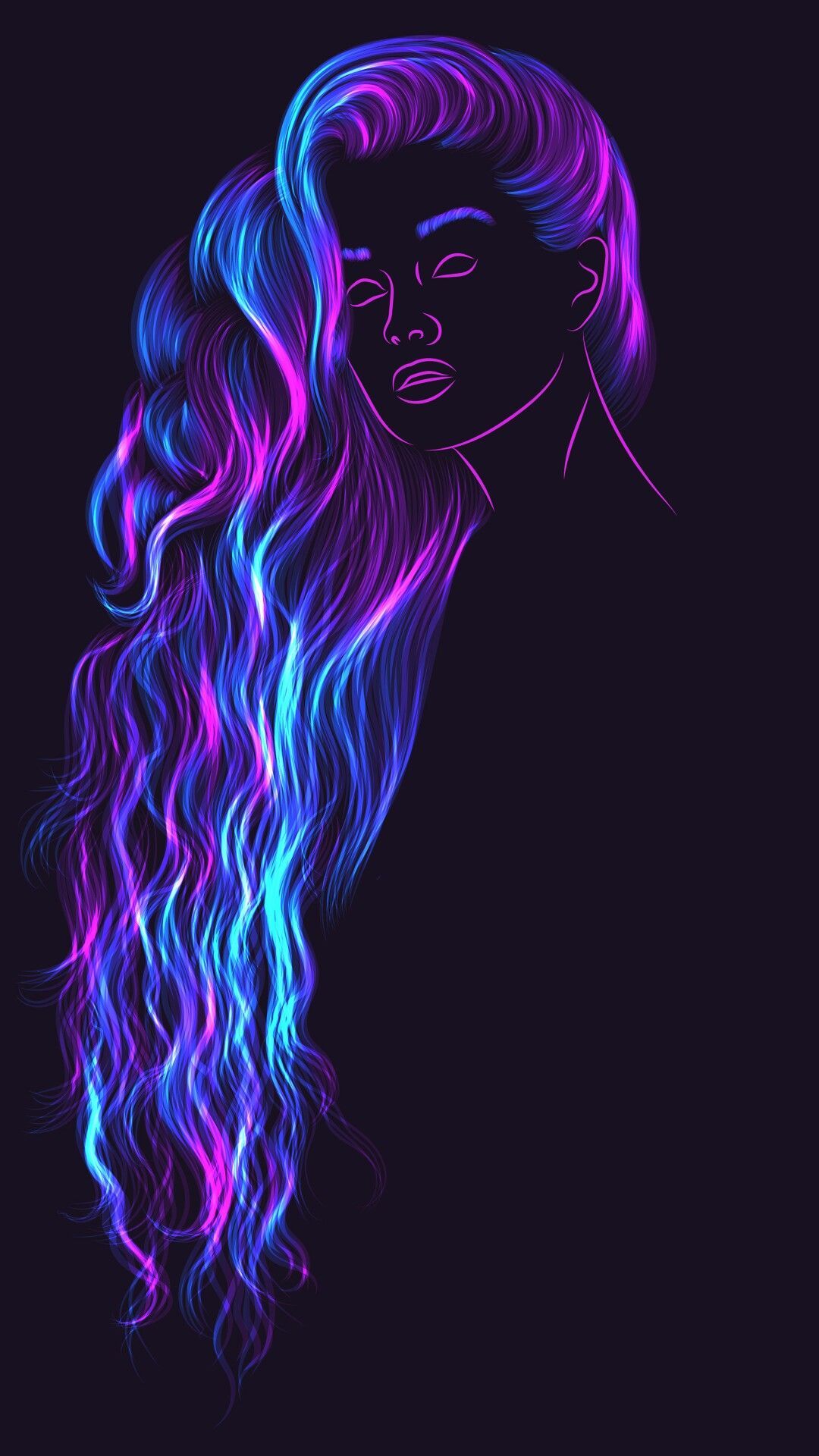 Frau, Neonumriss, Langes Haar, Lila, Blau, Full HD, Sperrbildschirm fürs iPhone