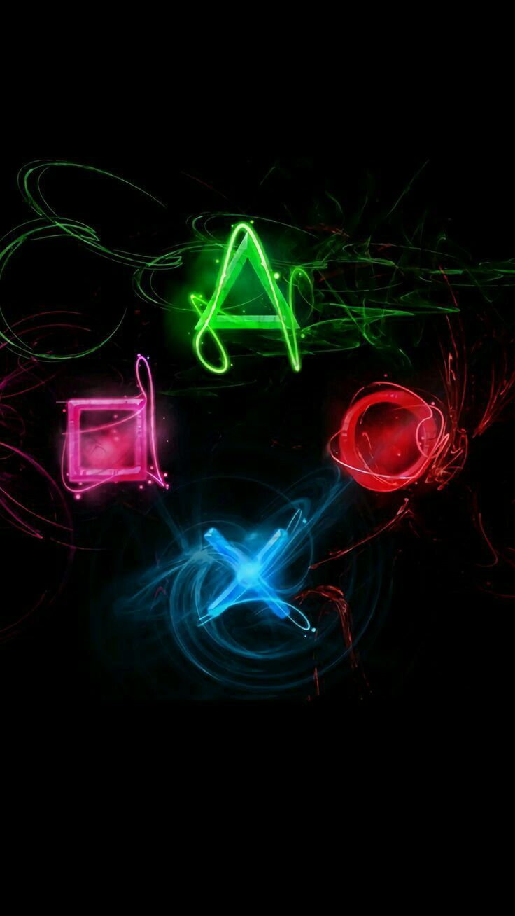 PlayStation, Controller-Tasten, Neon, Schwarzer Hintergrund, Gaming, Sperrbildschirm fürs iPhone