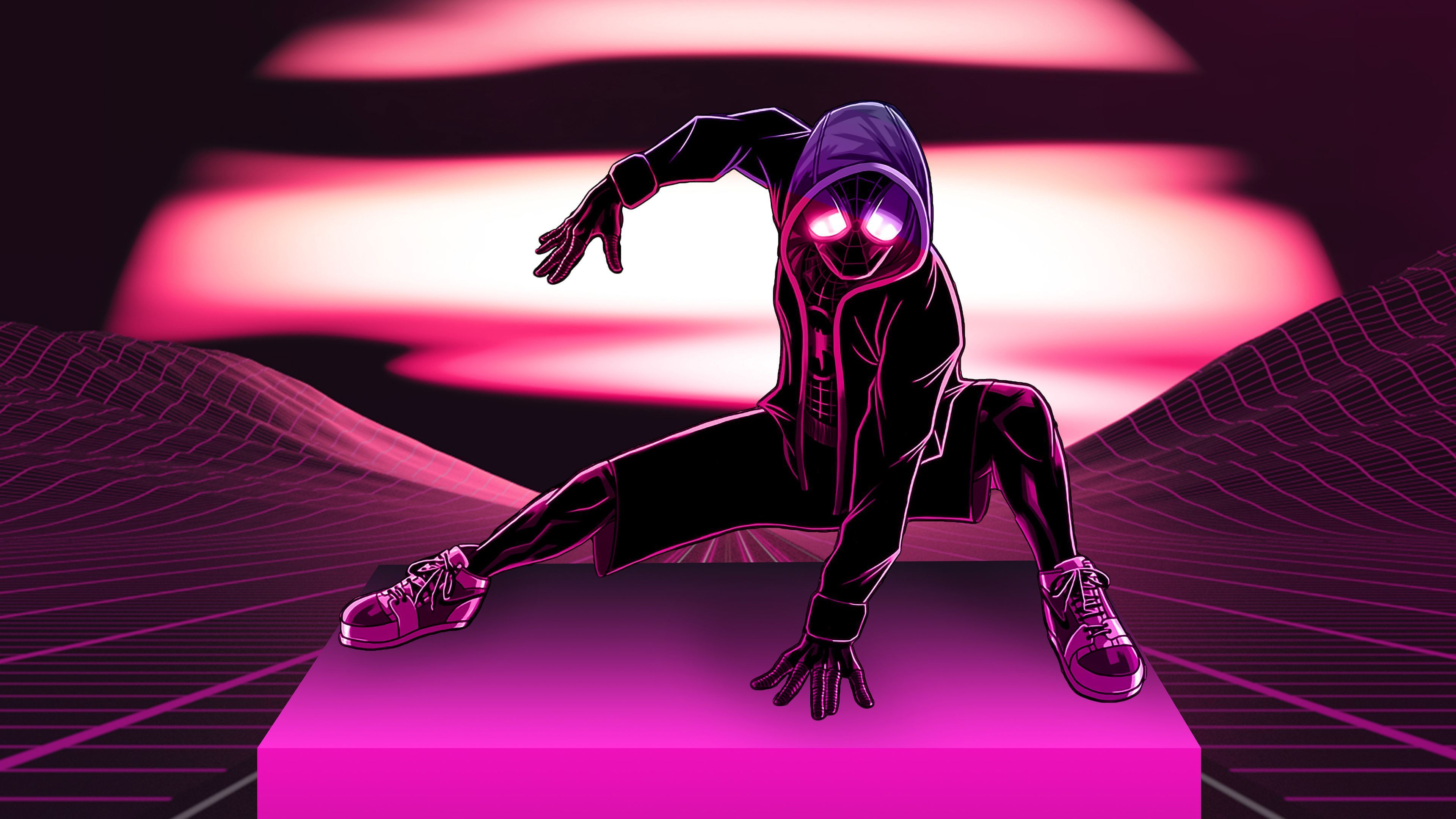 Miles Morales, Spider-Man, Marvel, Synthwave, Pink, 16:9, 4K-Hintergrundbild für den Desktop