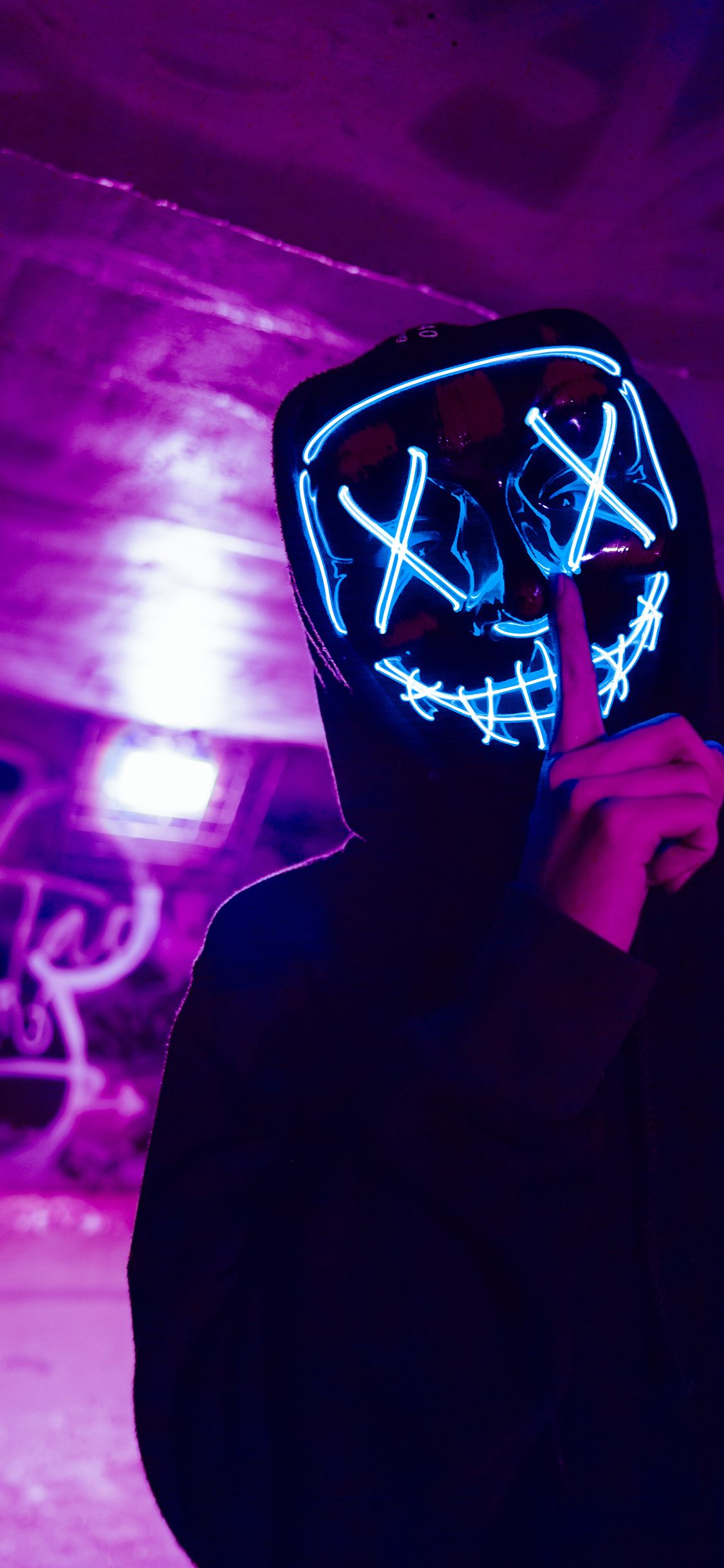 LED-Maske, X-Augen, Kapuze, Lila, Pink, Full HD, Hintergrundbild fürs Handy