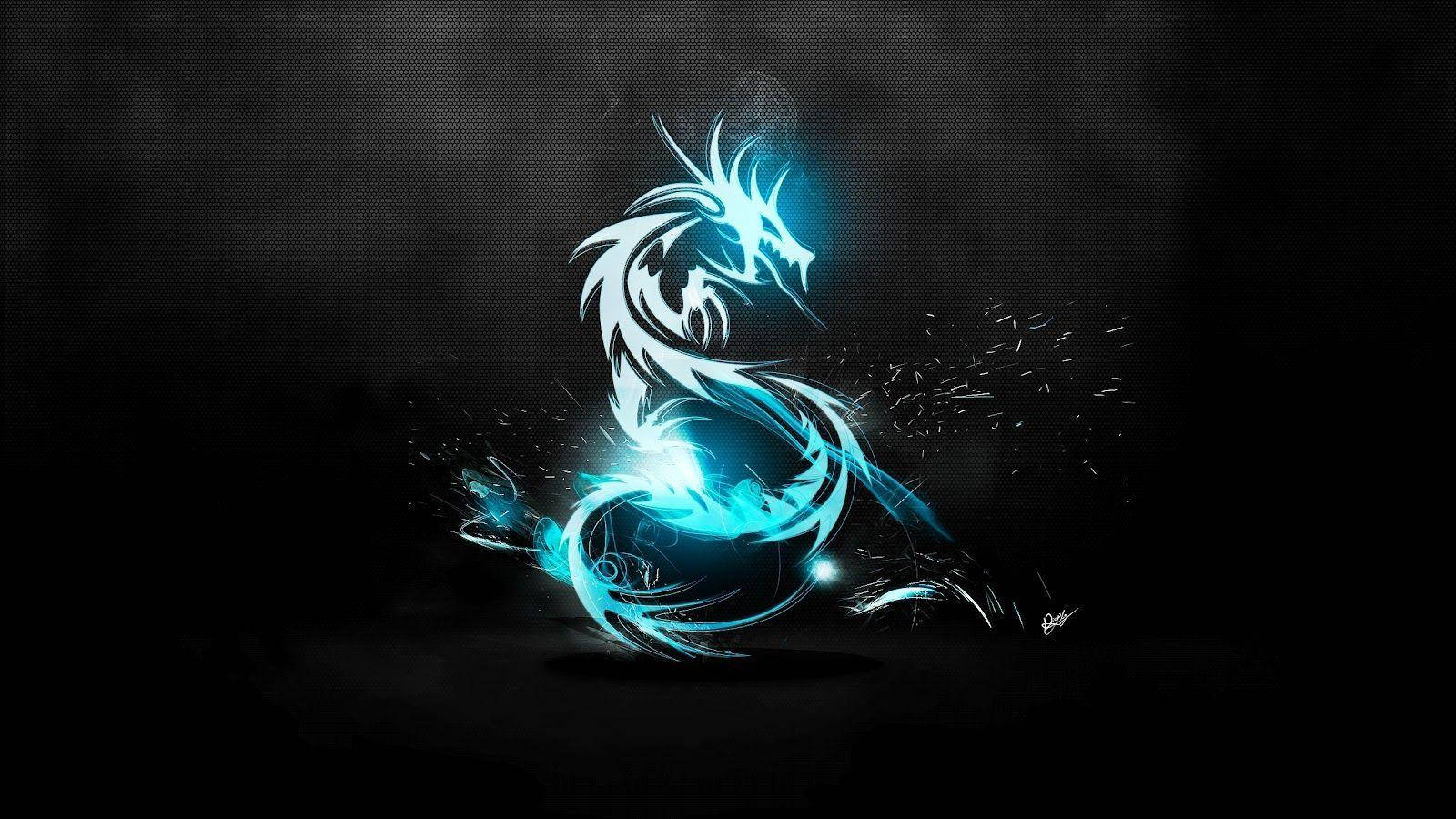 Drache, Leuchtender Drache, Türkis, Dunkel, Fantasy, 16:9, HD-Hintergrundbild für den Desktop