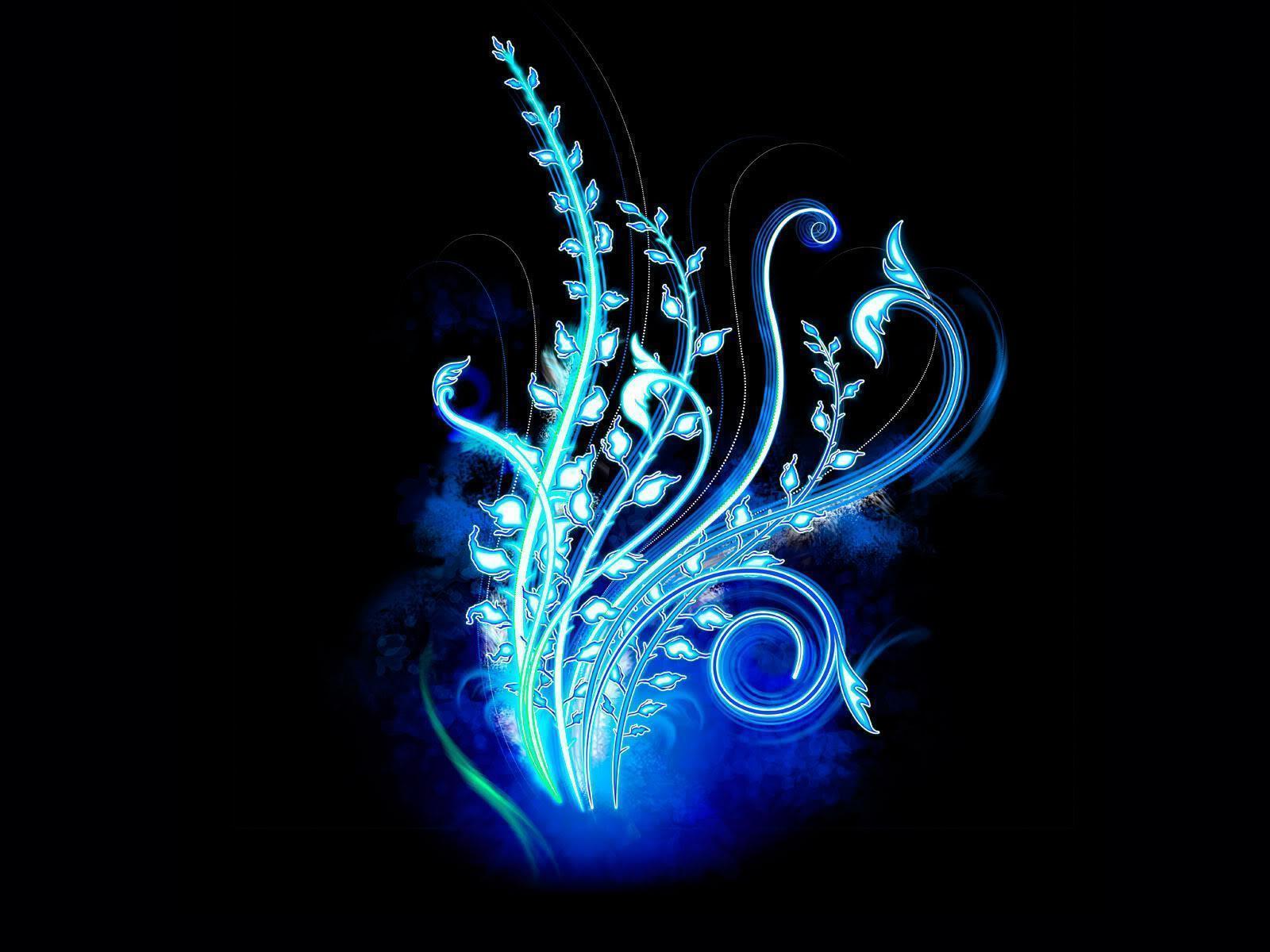 Neon-Ornamente, Schnörkel, Blau, Türkis, Schwarzer Hintergrund, HD Wallpaper