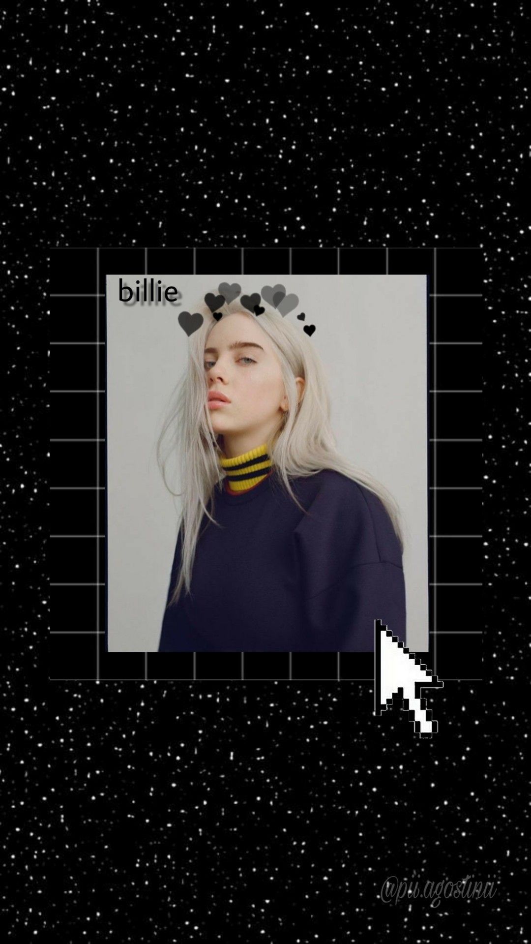 Billie Eilish, Polaroid, Blumenkranz, Schwarzer Hintergrund, Mauszeiger, Sperrbildschirm fürs iPhone
