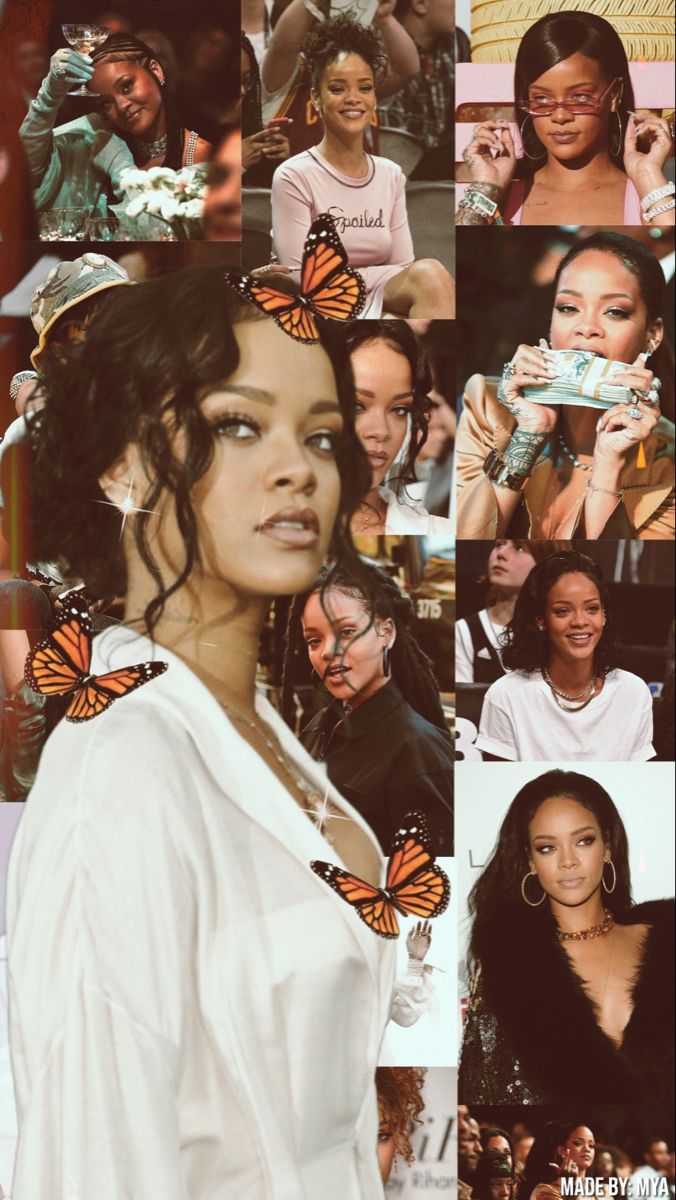 Rihanna, Collage, Schmetterlinge, Ästhetik, Hintergrundbild für iPhone und Android