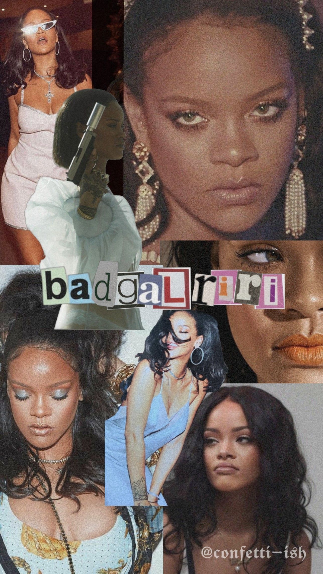 Rihanna, Badgalriri, Collage, Porträts, Hochformat, Hintergrundbild fürs Smartphone
