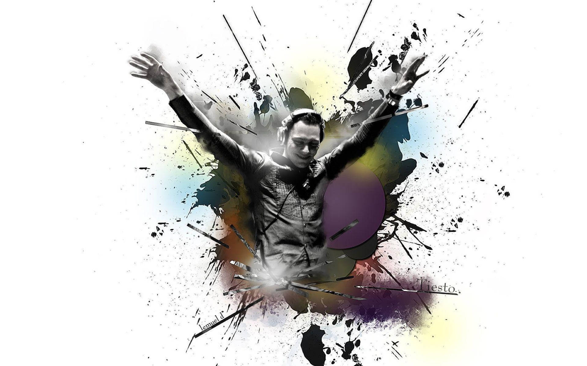 Tiësto, DJ, Farbspritzer, Ausgebreitete Arme, Weißer Hintergrund, Full HD Wallpaper